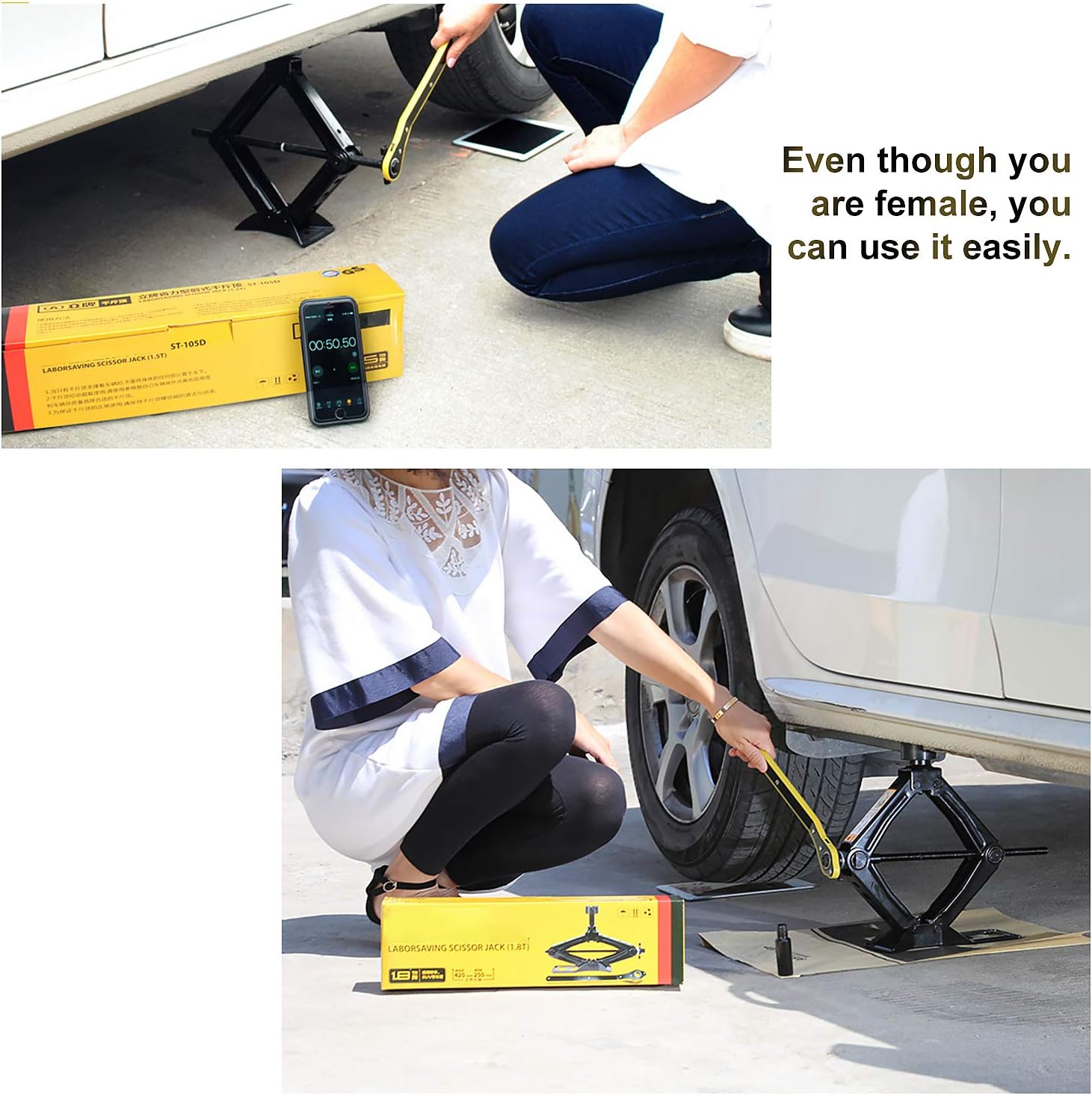 CPROSP Kit de gato de coche con manivelallavellave de oreja, gato de elevación de tijera Max 2.5T para AutoSUVMPV, Gato para Carro con bolsa
