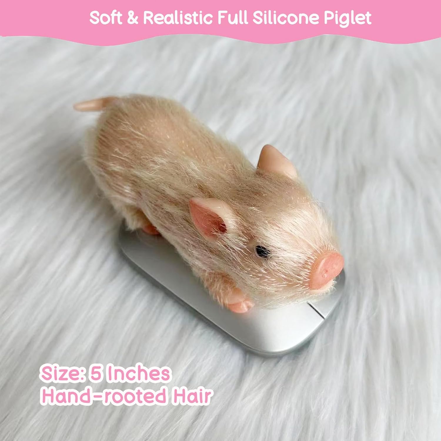 VOLOBE Piglet de silicona suave de 5 pulgadas, figura de juguete realista de silicona con almohadilla para dormir, accesorios para niños y niñas,