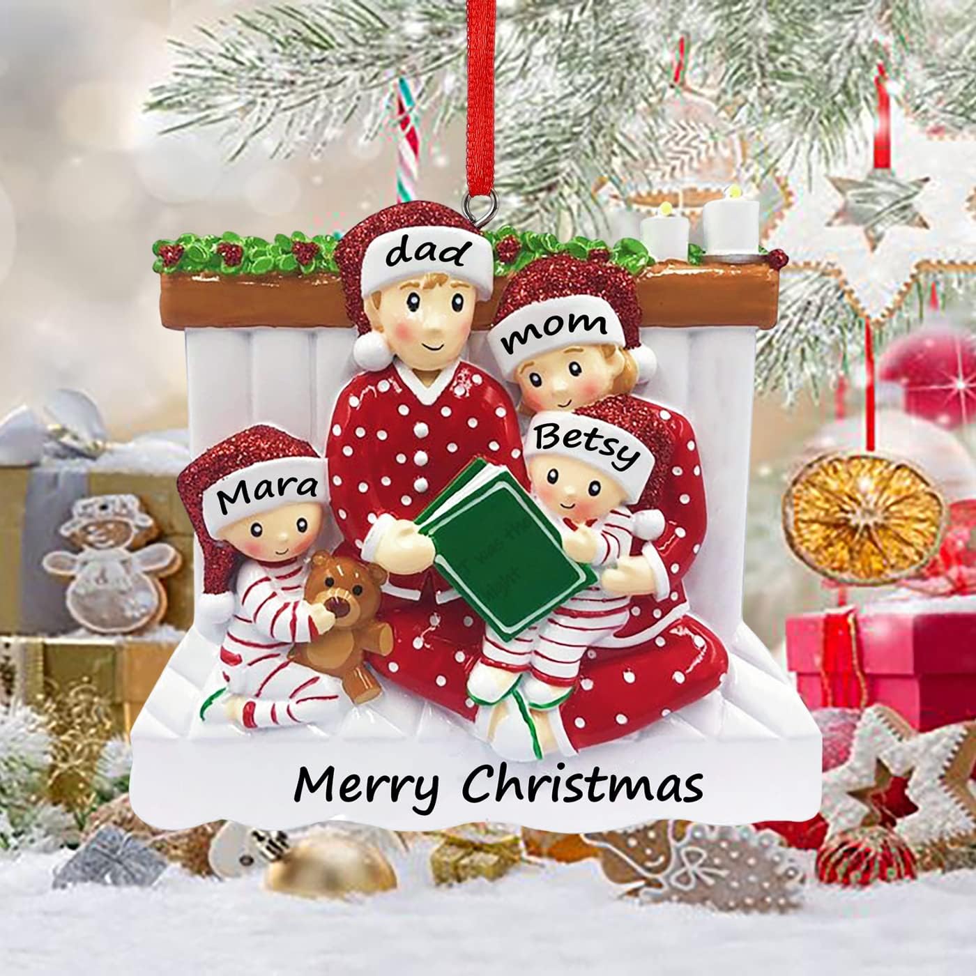 Adorno de Navidad, adorno familiar personalizado 2023, para leer el nombre en la cama, pijama, decoraciones familiares, colgante colgante de árbol