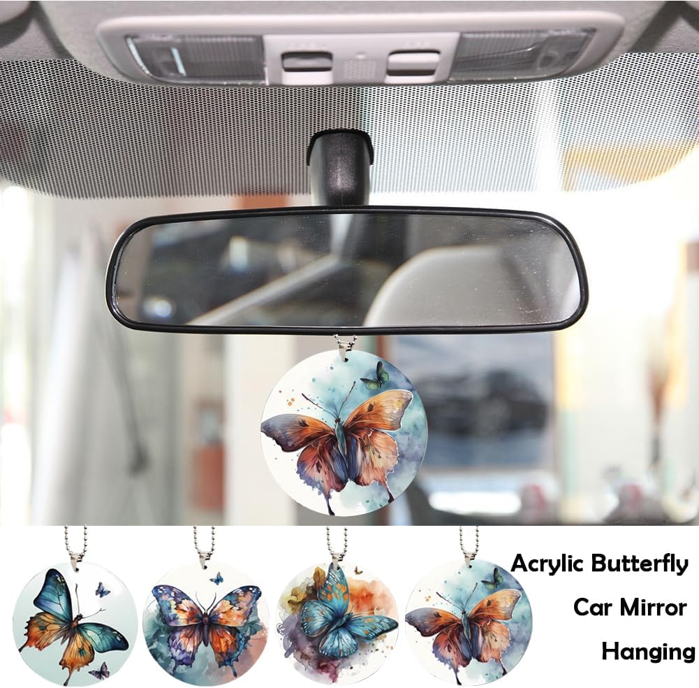4 adornos colgantes de mariposa acrílica, encantadoras decoraciones de espejo de automóvil, adorno de árbol de Navidad y accesorios