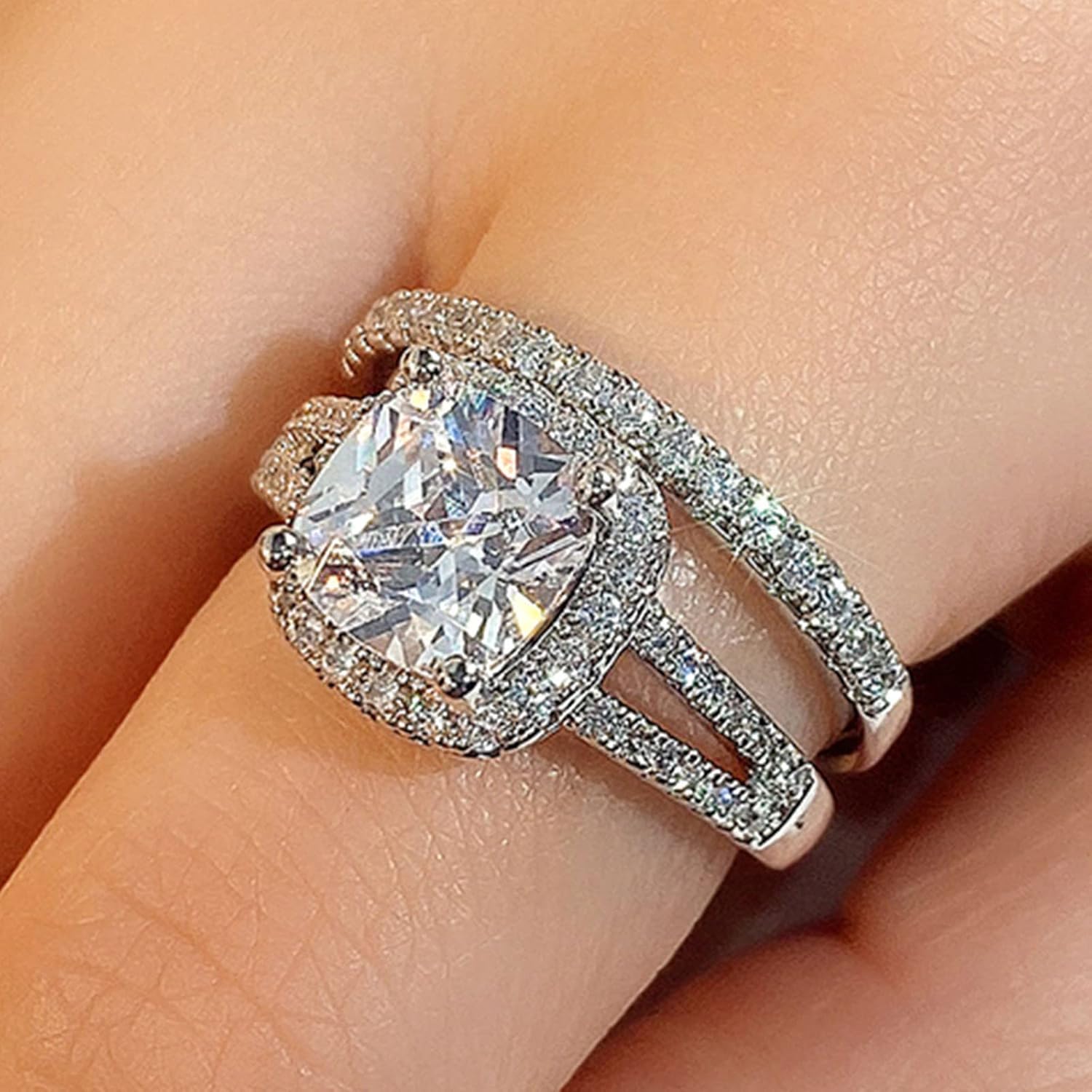 Couples Rings for Him and Her Set, Rhinestone Crystal Diamond Engagement Rings for Women CZ Cubic Zirconia Opal Wedding Ring Sets Mothers Day