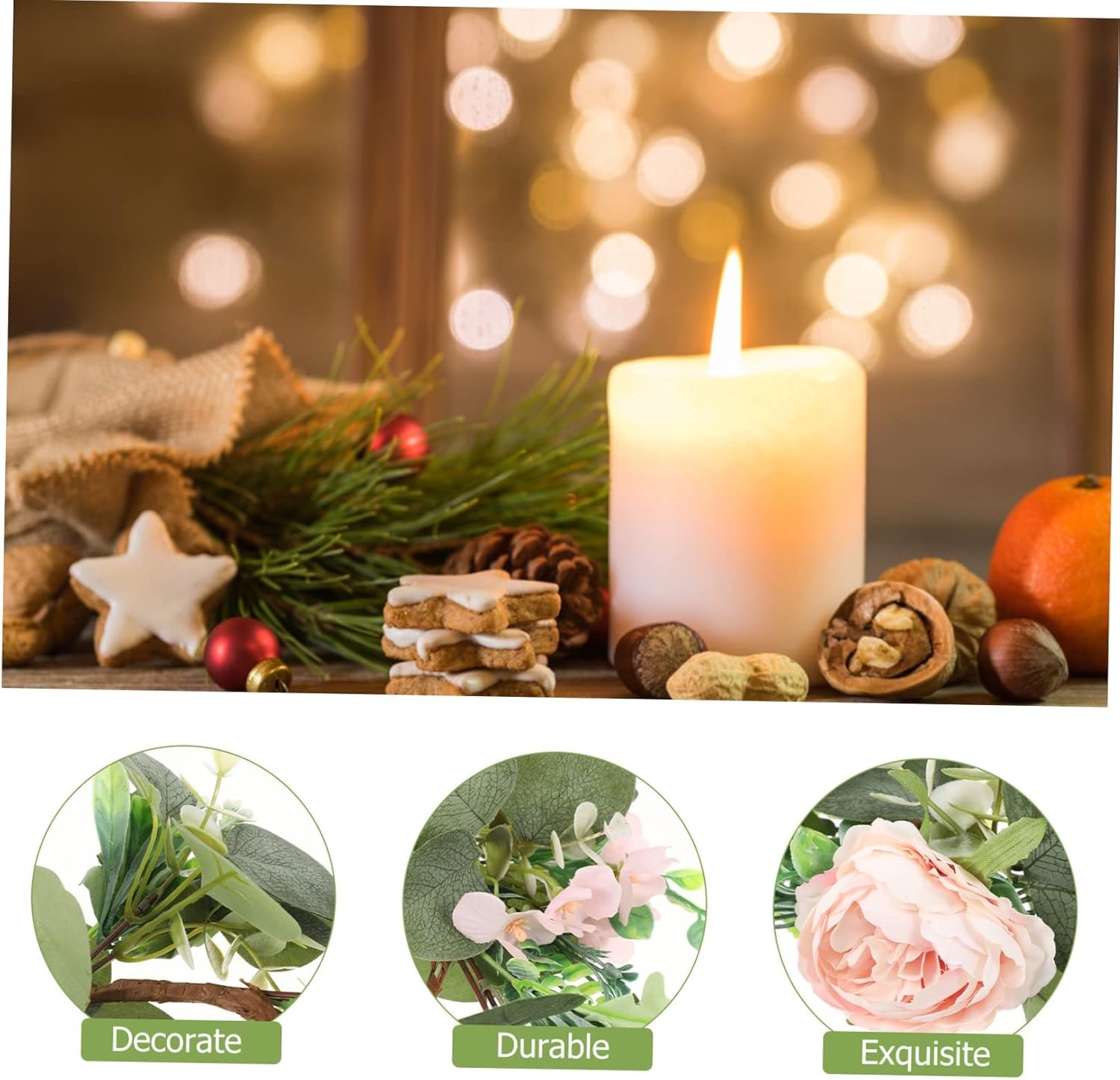 Abaodam Guirnalda de velas artificiales de eucalipto, coronas de vela de primavera, mini corona, mini anillo de vela, mini corona de ramitas, mini