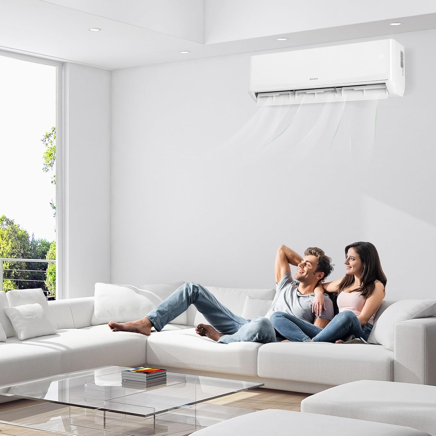 ROVSUN Sistema de calefacción mini split de 12,000 BTU habilitado para WIFI de 22 SEER con inversor, sistema dividido sin conductos de 115 V con