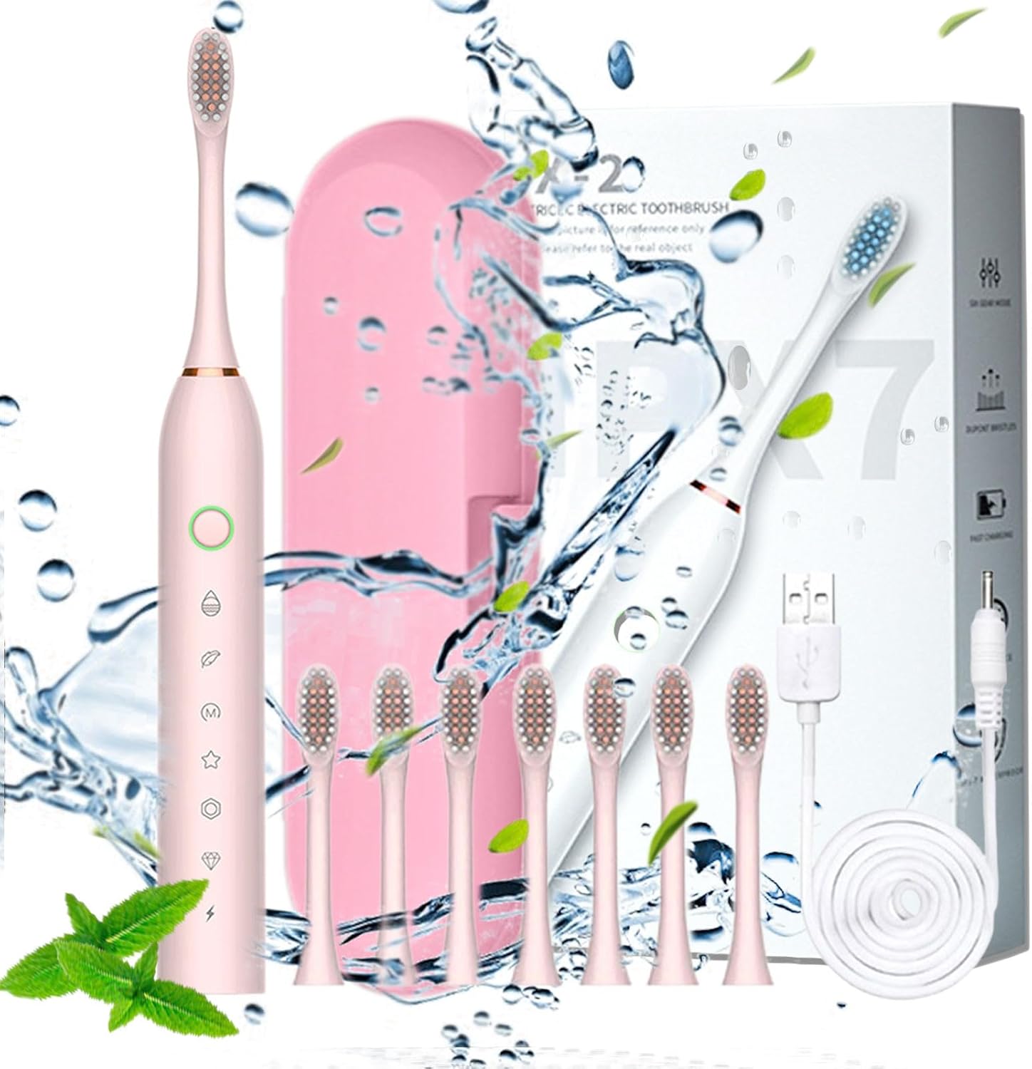 Cepillo de dientes eléctrico para adultos, cepillo de dientes eléctrico con 8 cabezales de cepillo y caja de cepillo de dientes, 6 modos de