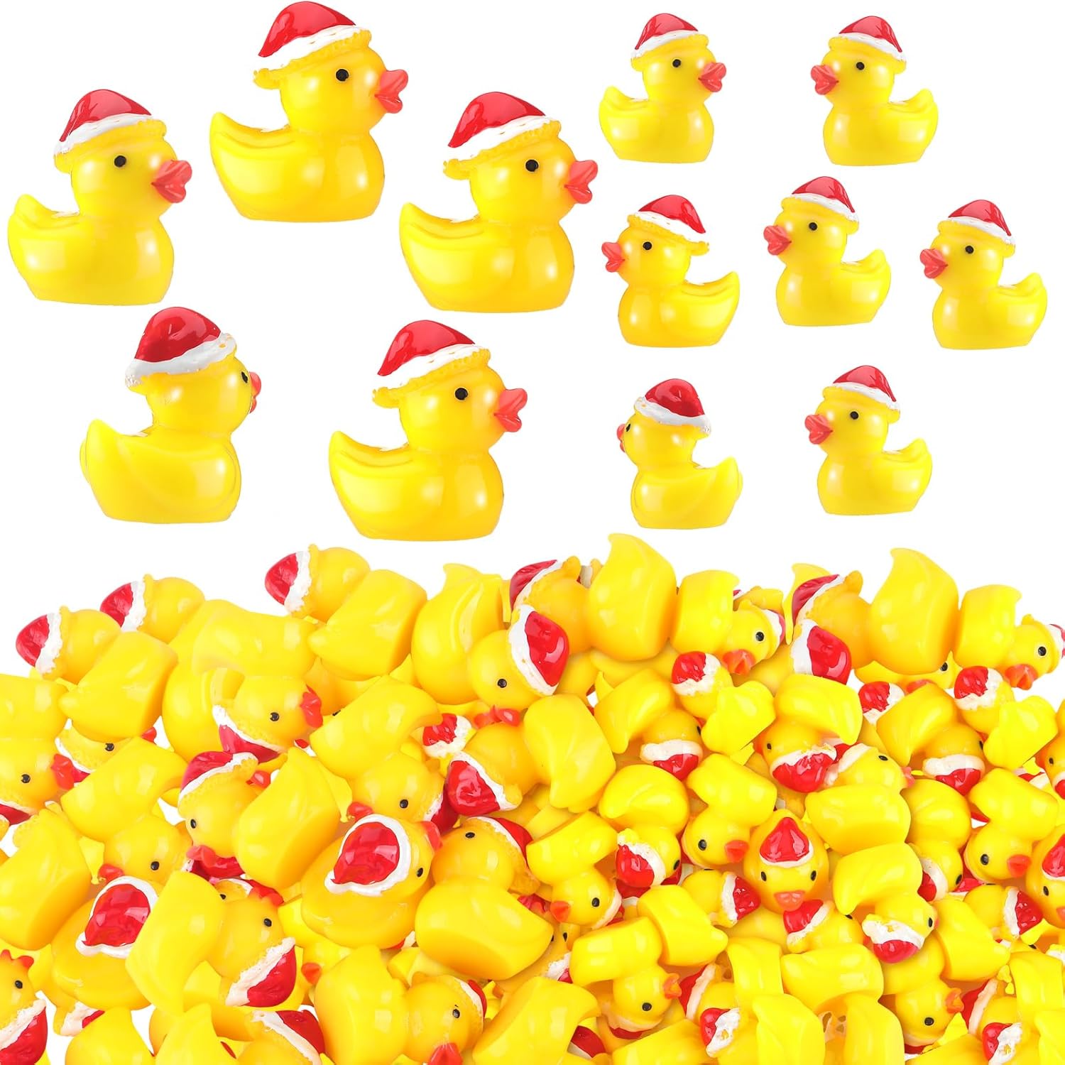 Marsui Abalorios de Navidad de patos pequeños de resina, decoración de mini sombrero de Navidad, figuras de pato, micro paisaje, jardín, acuario,
