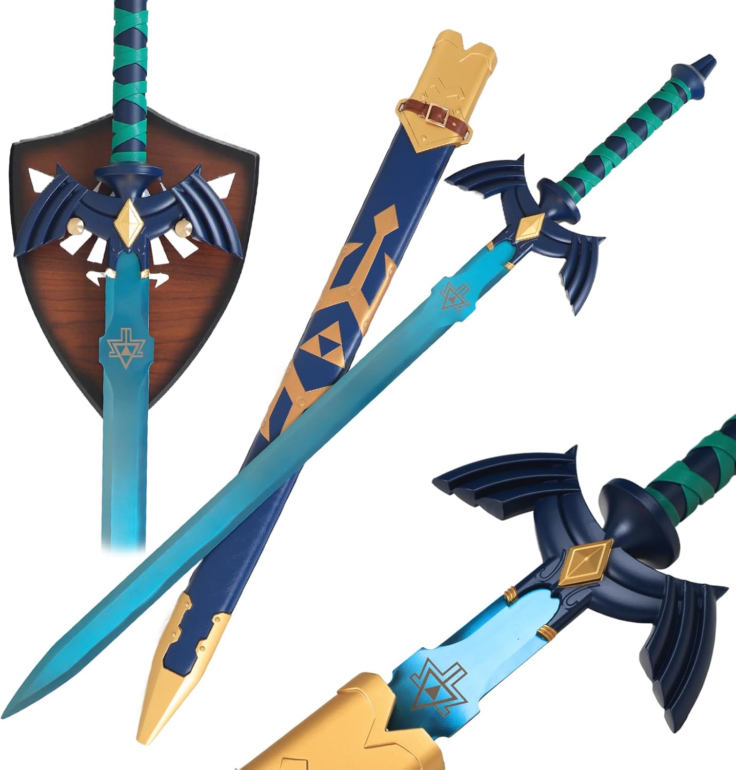 Wuton Legend of Zelda Master – Espada de eslabones de metal completo, réplica de hoja azul de acero inoxidable 11, espada real de 43 pulgadas,