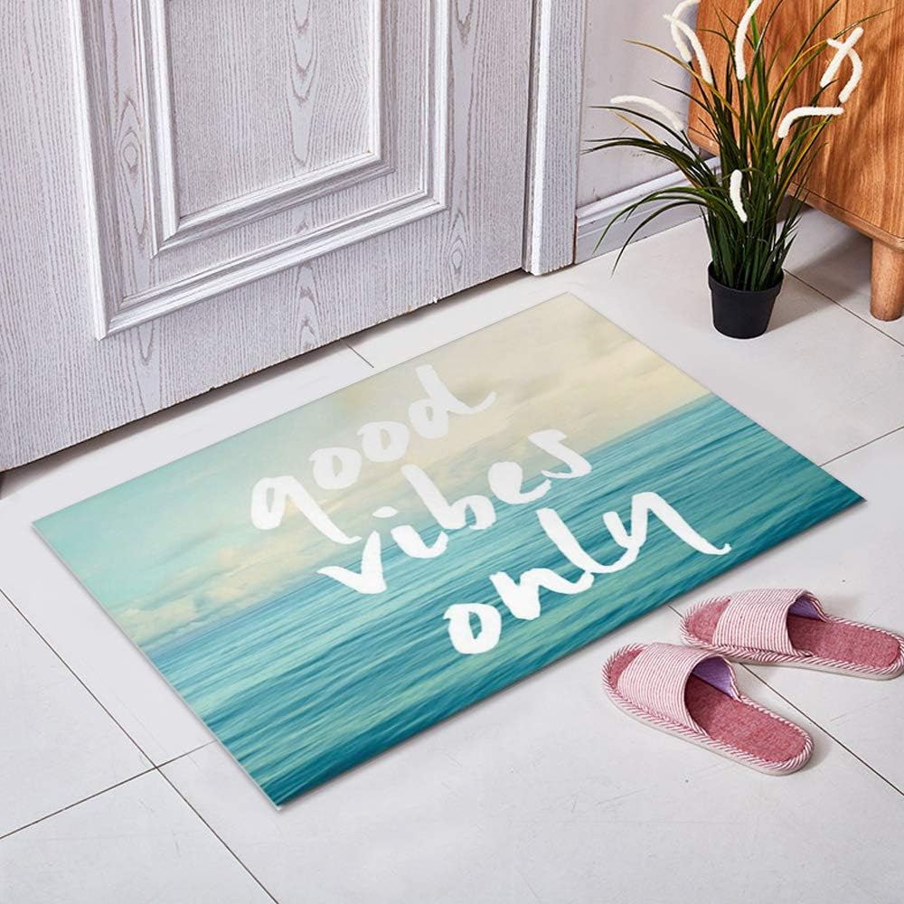 Tapete de puerta con texto en inglés Good Vibes Only Quotes de Blue Sea Art with Funny Good Vibes Only Quotes Felpudo para puerta de interiorsuelo,