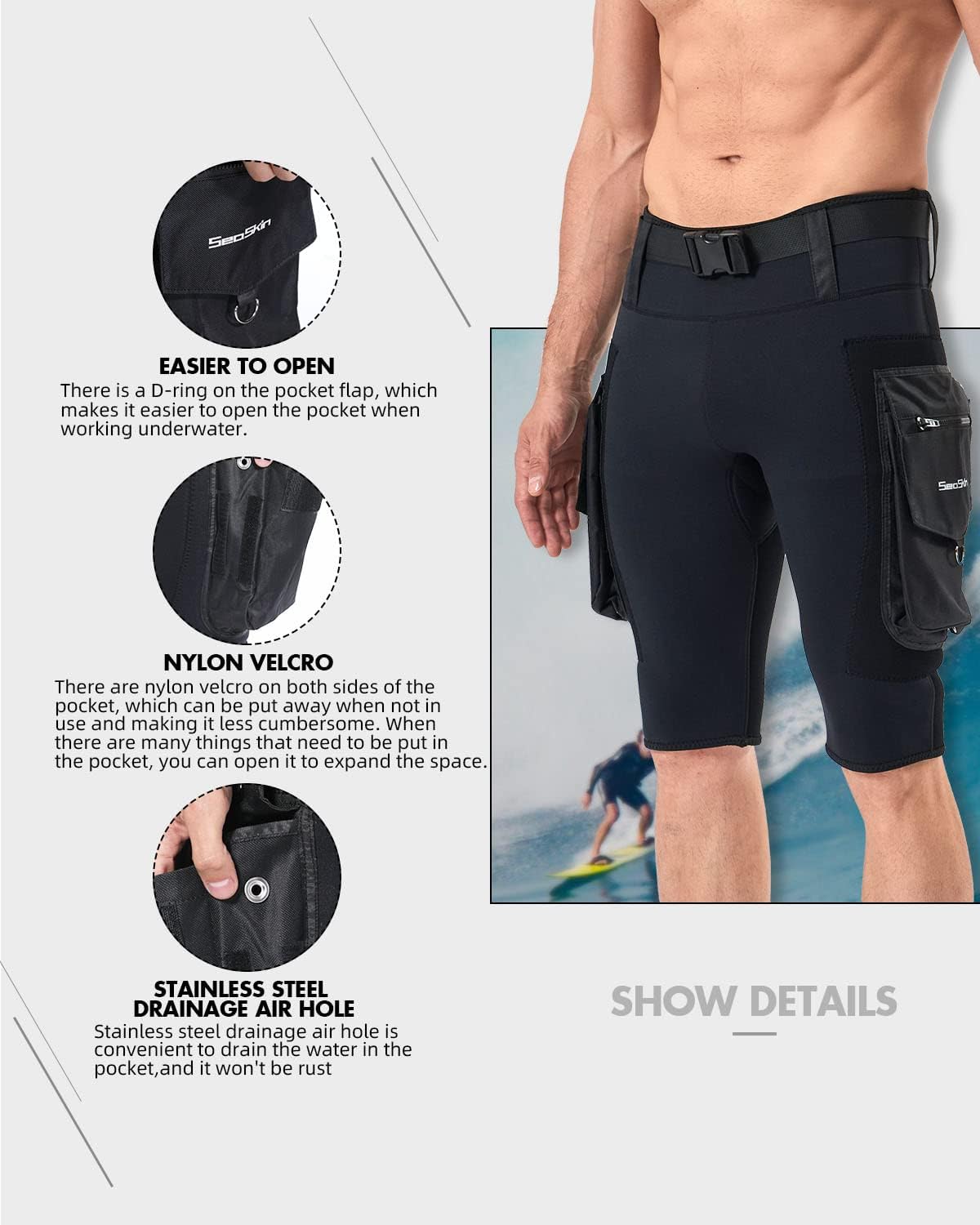Seaskin 2.5mm Diving Shorts for Mens with Pocket