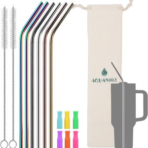 AQUAPHILE Pajitas de acero inoxidable para vaso Stanley de 40 onzas, popote doblado extra largo de 12 pulgadas para accesorios de copa Stanley, AQUAPHILE Pajitas de acero inoxidable para vaso Stanley de 40 onzas, popote doblado extra largo de 12 pulgadas para accesorios de copa Stanley,