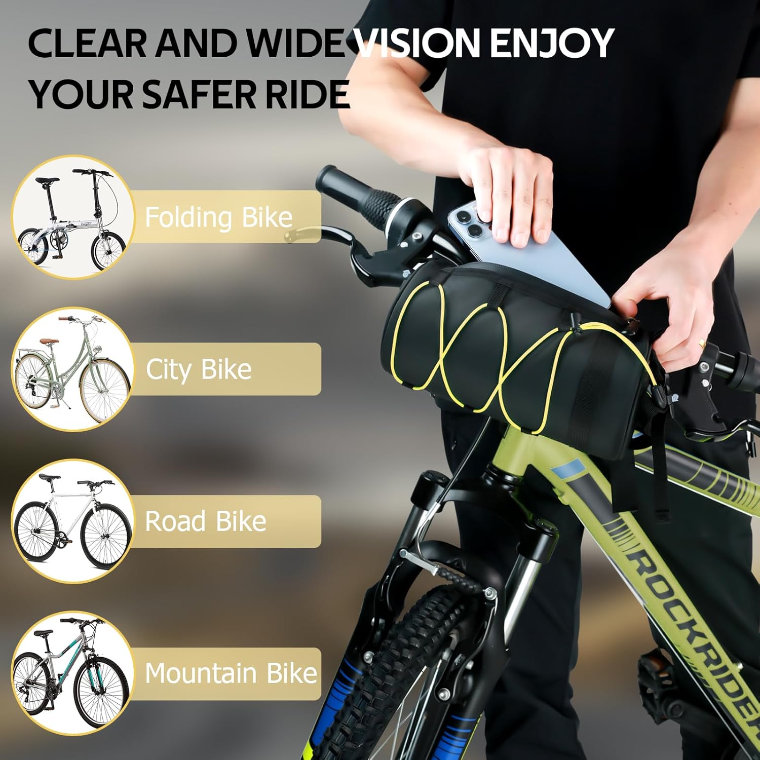 Bolsa para manillar, bolsas de bicicleta para bicicletas, bolsa de marco de bicicleta, bolsa de almacenamiento para bicicleta con cremallera