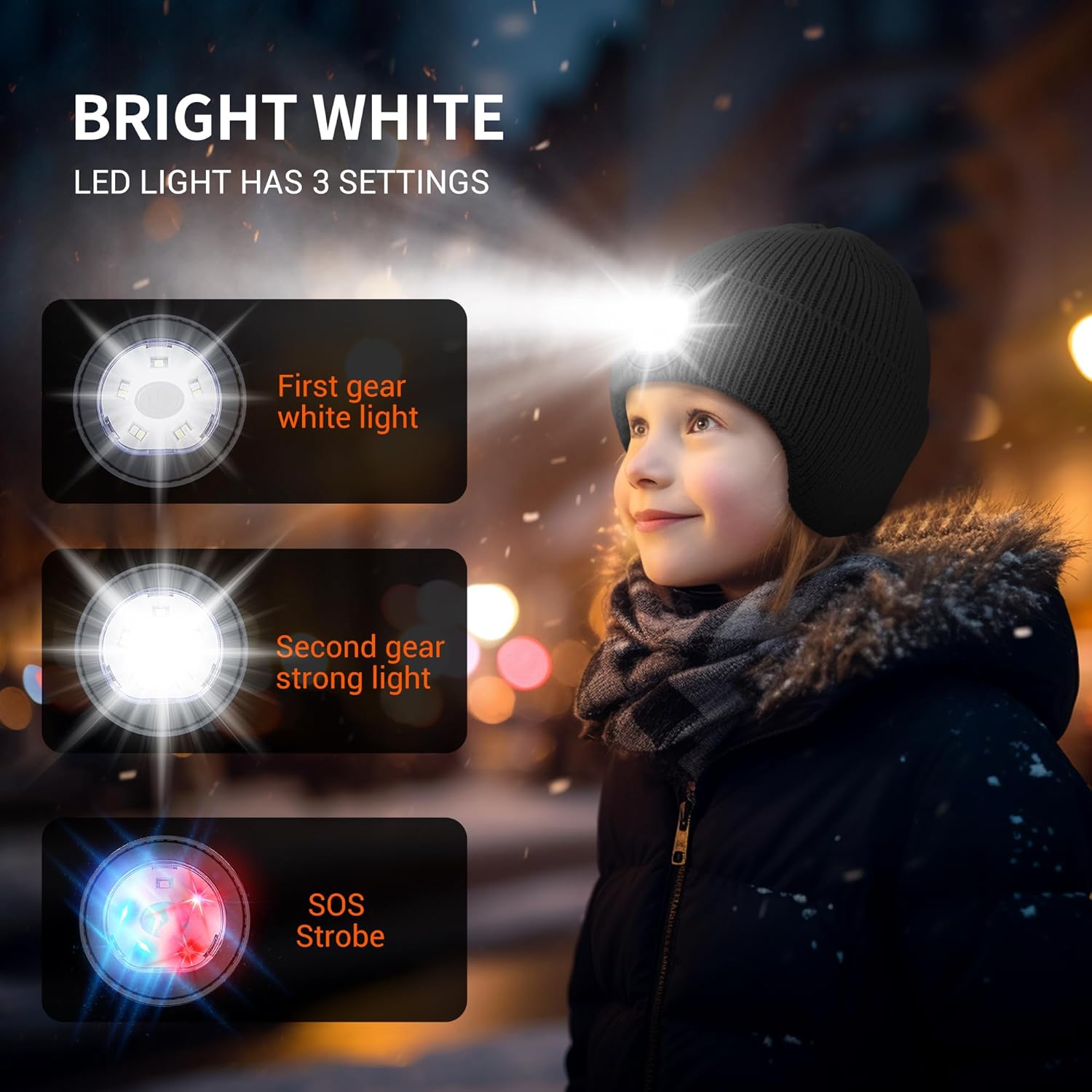 TOUCH TWO Beanie Hat with Light & Ear Flaps, USB Rechargeable LED Headlamp Cap-Winter Hat Stocking Stuffers Gifts
