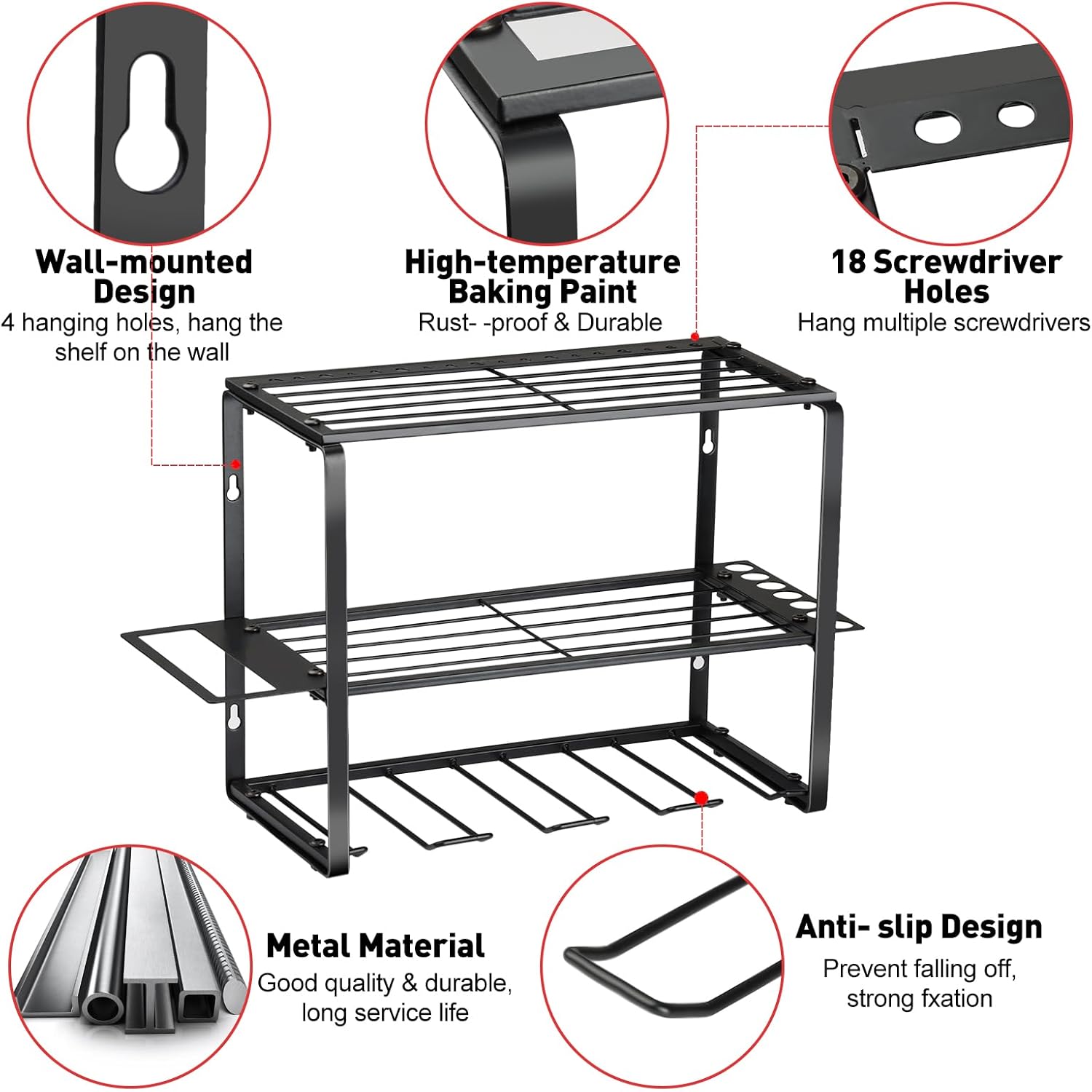 Organizador de herramientas eléctricas para montaje en pared, organizador de herramientas eléctricas con 4 soportes de almacenamiento, organizador