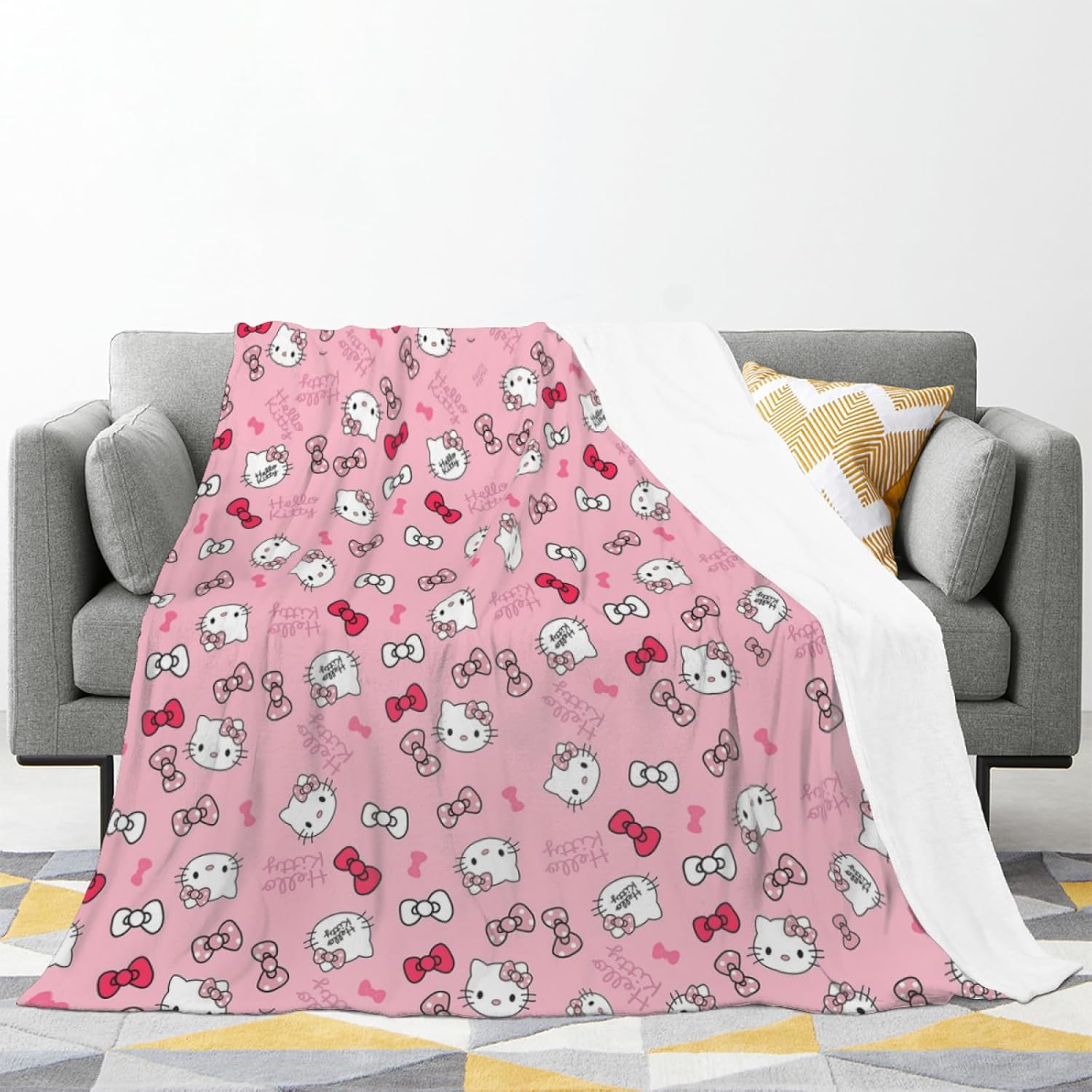 Manta de franela ultra suave con diseño de gatitos de caricaturas, manta de decoración de ropa de cama kawaii, manta para sofá (80 x 60 pulgadas,