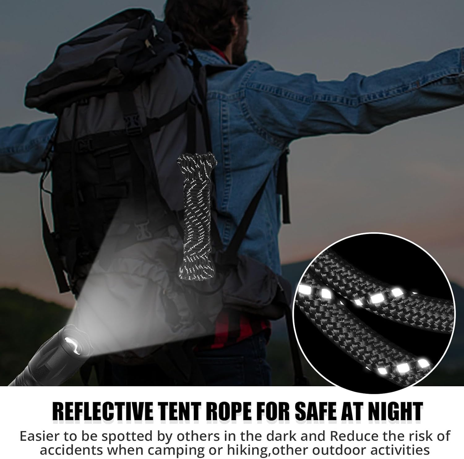Cuerda de paracaídas reflectante de 1000 libras  50 pies 0.157 in 12 hebras para cuerdas para paracaídas utilidad para tienda de campaña, camping,