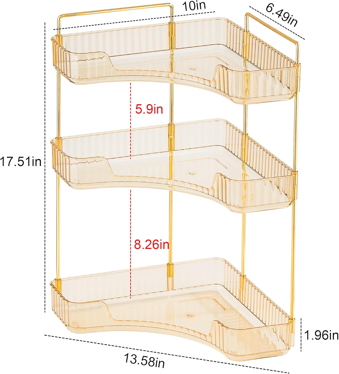 Organizador de maquillaje para esquina de baño, soporte organizador de maquillaje ámbar de 3 niveles, estante de perfume acrílico de gran capacidad,