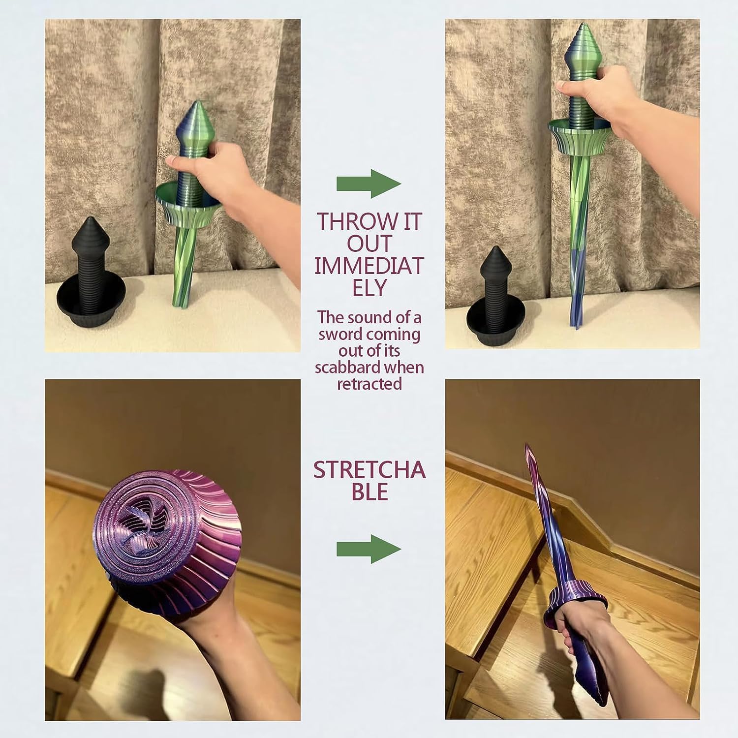 Espada espiral retráctil impresa en 3D, espada retráctil de gravedad de impresión 3D, juguetes creativos de descompresión, espada espiral retráctil