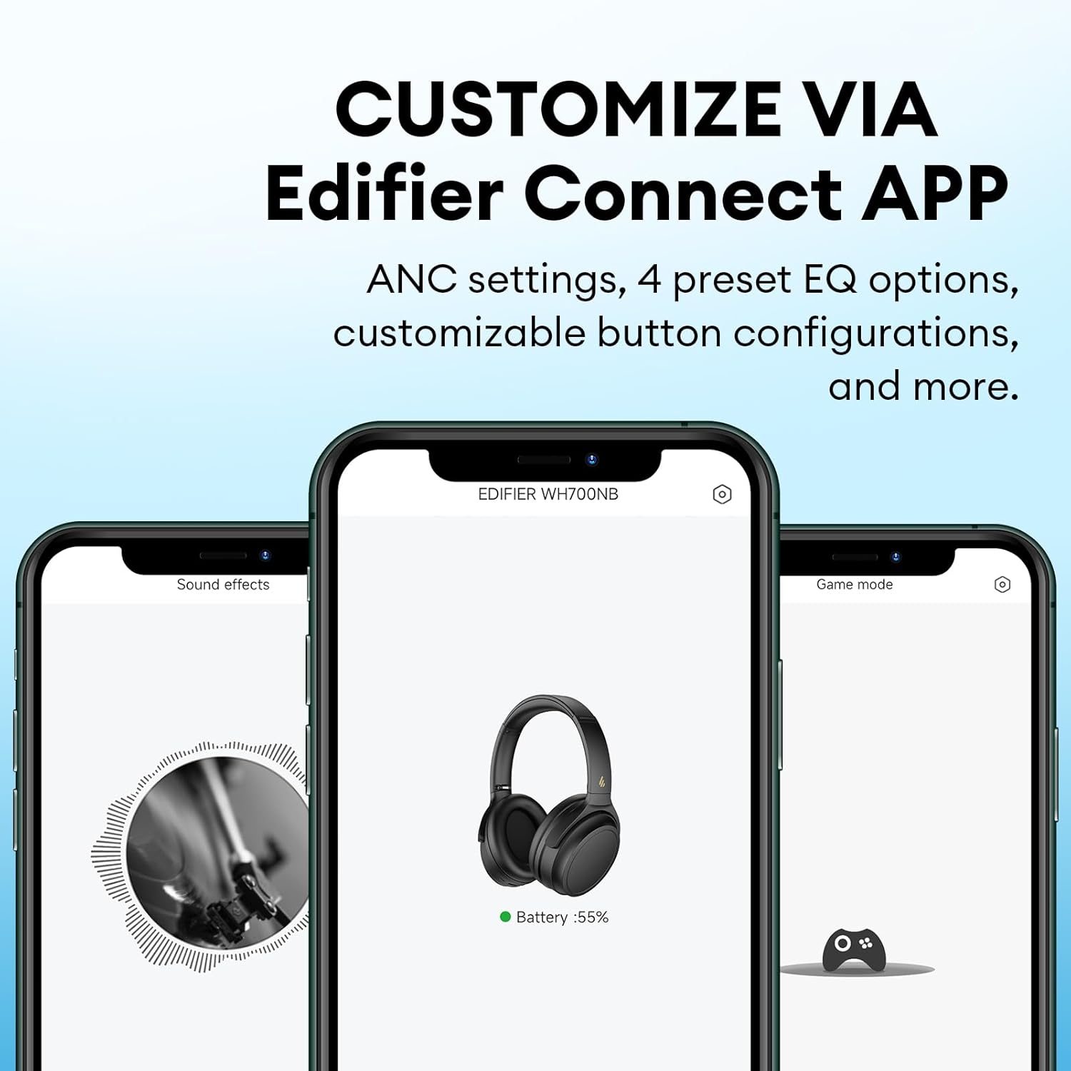 Edifier WH700NB Auriculares con cancelación activa de ruido, tiempo de reproducción de 68 horas, cancelación de ruido de llamada AI, conexión de