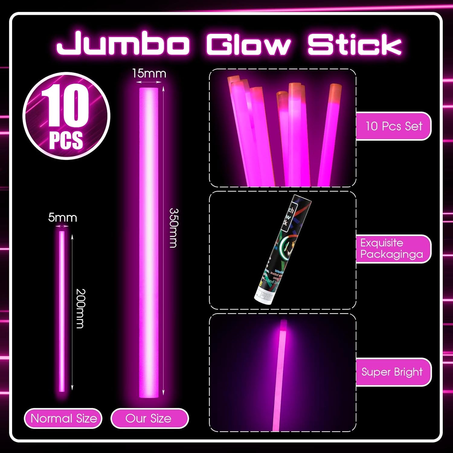 Lewtemi 10 barras luminosas grandes jumbo, palos de luz de emergencia de 14 o 16 pulgadas de grado militar que brillan en la oscuridad, suministros