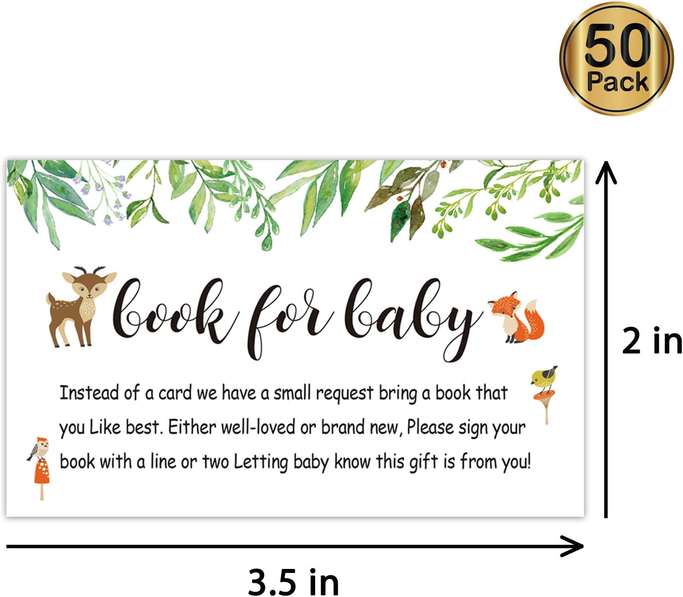 Paquete de 50 libros para tarjetas de solicitud de baby shower, libros florales de bosque para tarjetas de inserción de bebé, insertos de invitación