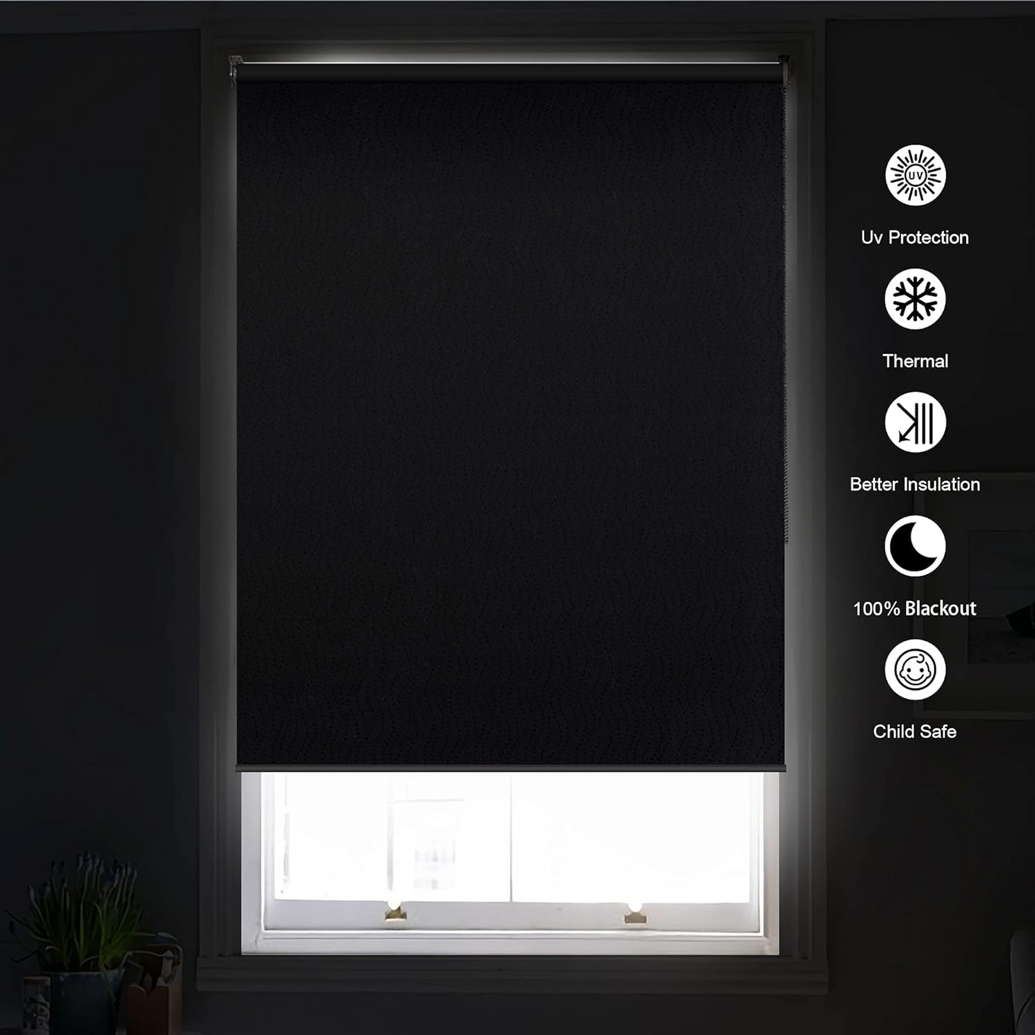 Persianas enrollables 100 % opacas, con tela impermeable con aislamiento térmico, con cadena, para hogar y oficina (gris, 74 pulgadas de ancho,