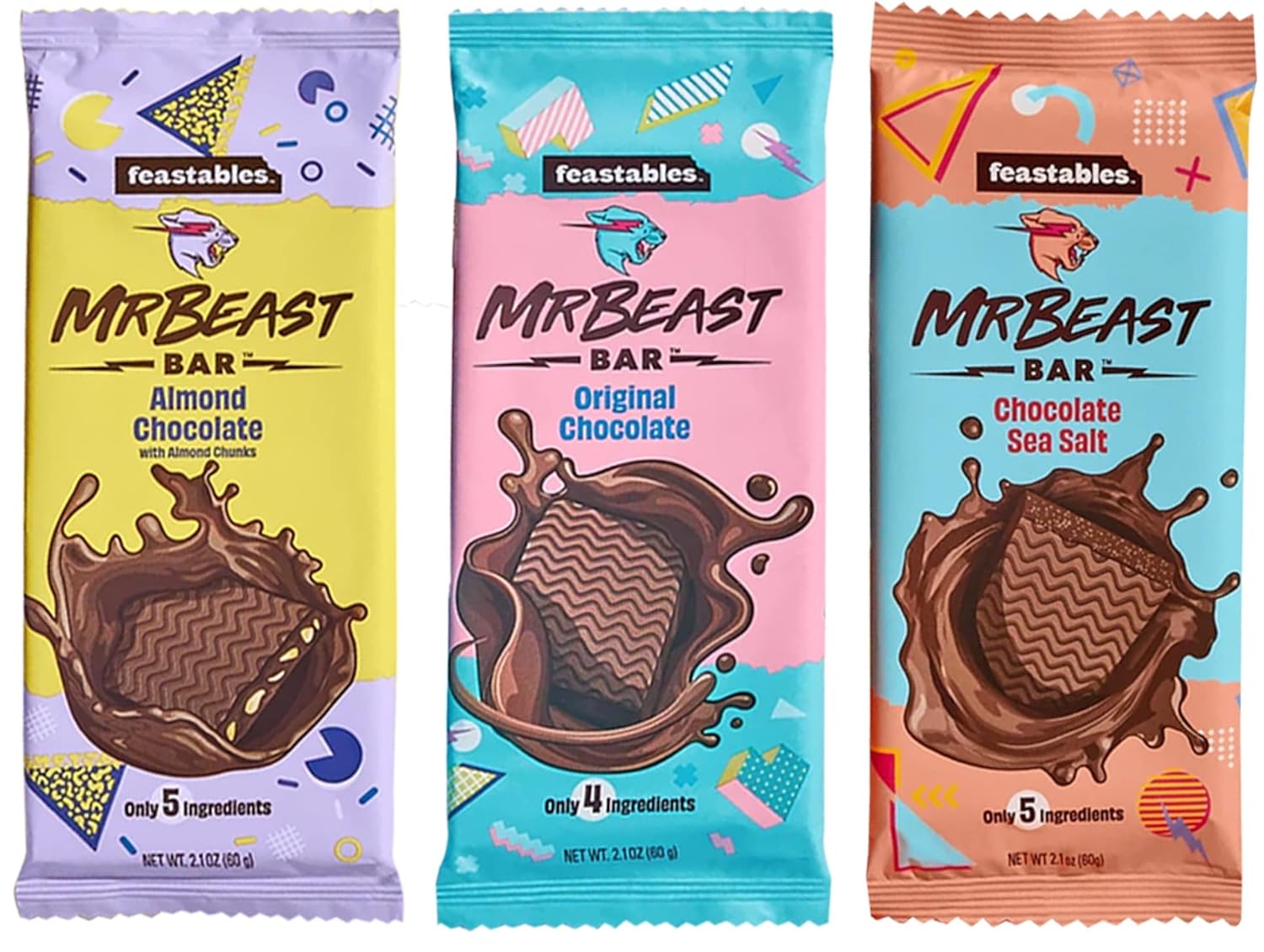 Beast Bar – Barras de chocolate con almendras, chocolate original, chocolate y sal marina (paquete de 3)