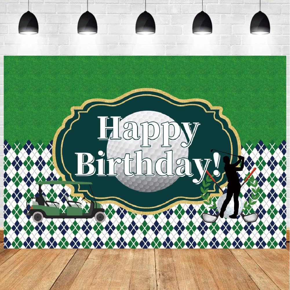 Yeele Telón de fondo con temática de golf, cuadrículas verdes, negras y blancas, pancarta de mesa de pastel de cumpleaños, telón de fondo de feliz