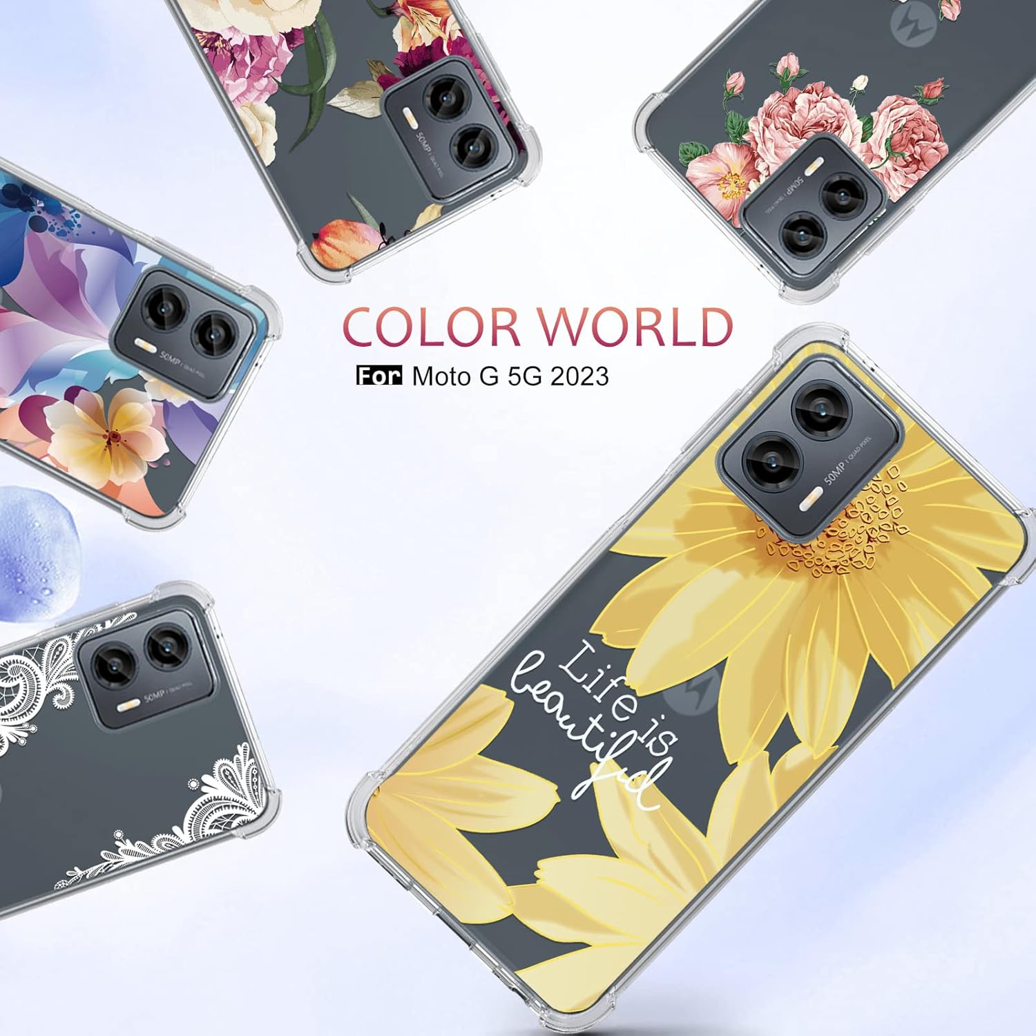Osophter Funda para Moto G 5G 2023, Motorola G 5G 2023 para mujeres y niñas, diseño floral con protector de pantalla, absorción de golpes, funda de