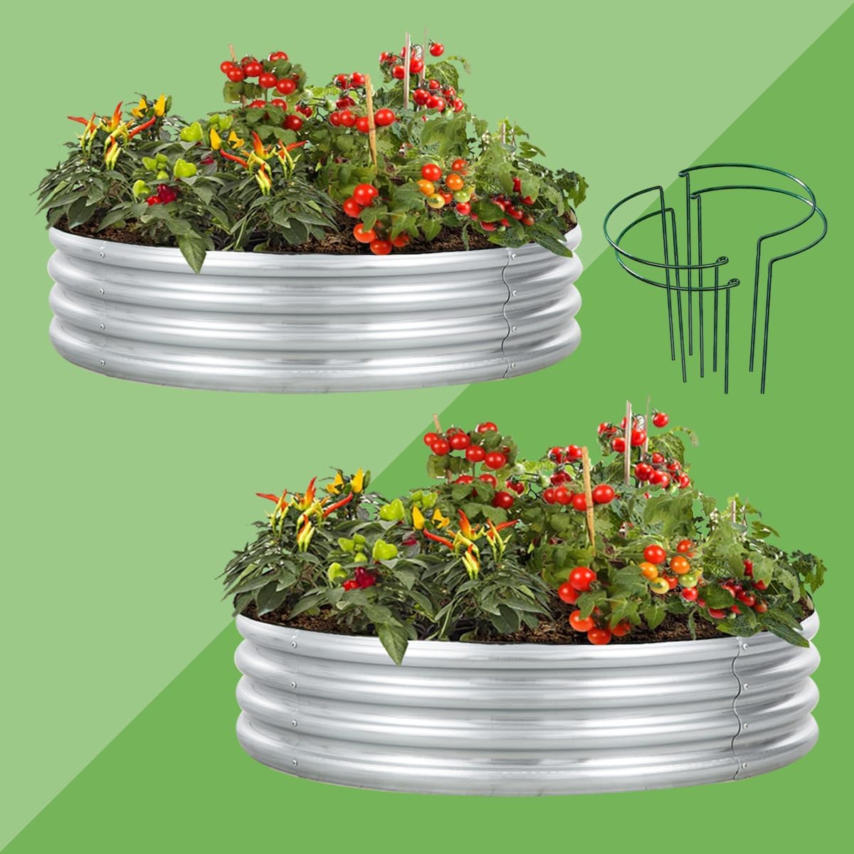 SUFUS Kit de cama de jardín redonda de acero galvanizado elevado, macetas de metal de 4 pies, cajas de jardín para exteriores con bordes de