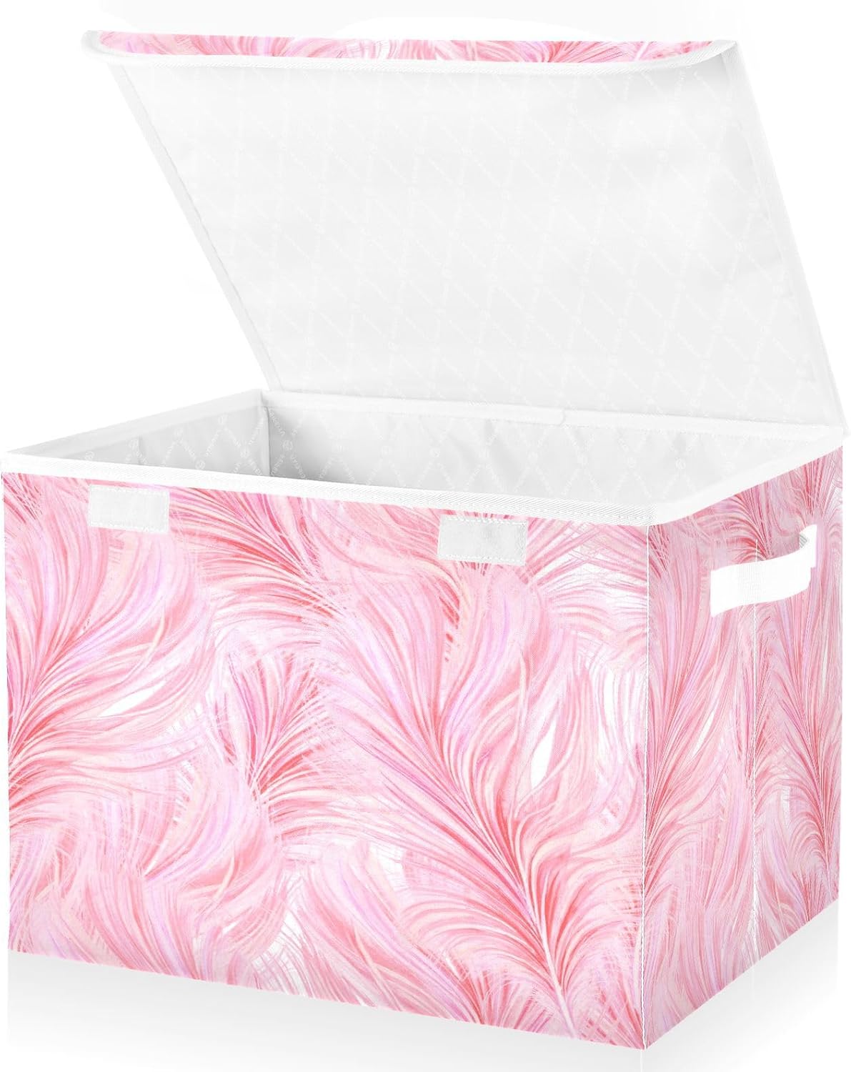 FUGIDOG Cajas de almacenamiento con tapas y asas de plumas rosadas, contenedores plegables de tela para armario, contenedores grandes de ropa de
