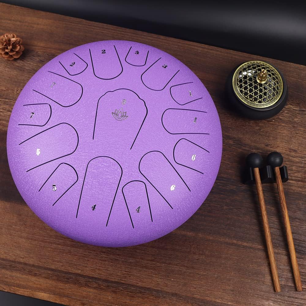 Tambor de lengua de acero de 12 pulgadas, 15 notas, instrumentos musicales, instrumento de percusión de tambor de mano, con bolsa suave, libro de
