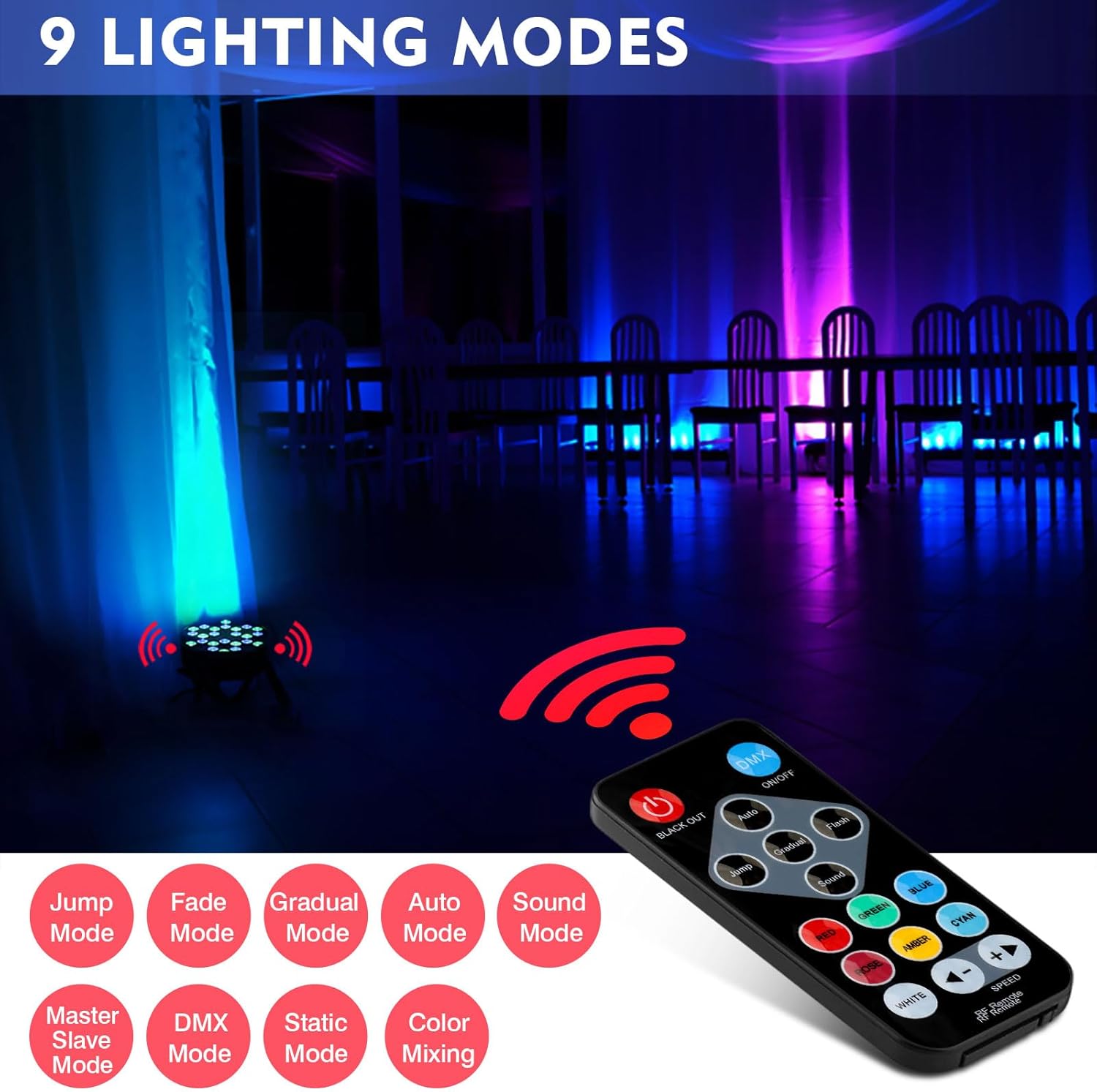 Luces Par de 36 LED alimentadas por batería, RGB de 36 W, paquete de 2 luces activadas por sonido, reproducción automática por control remoto DMX