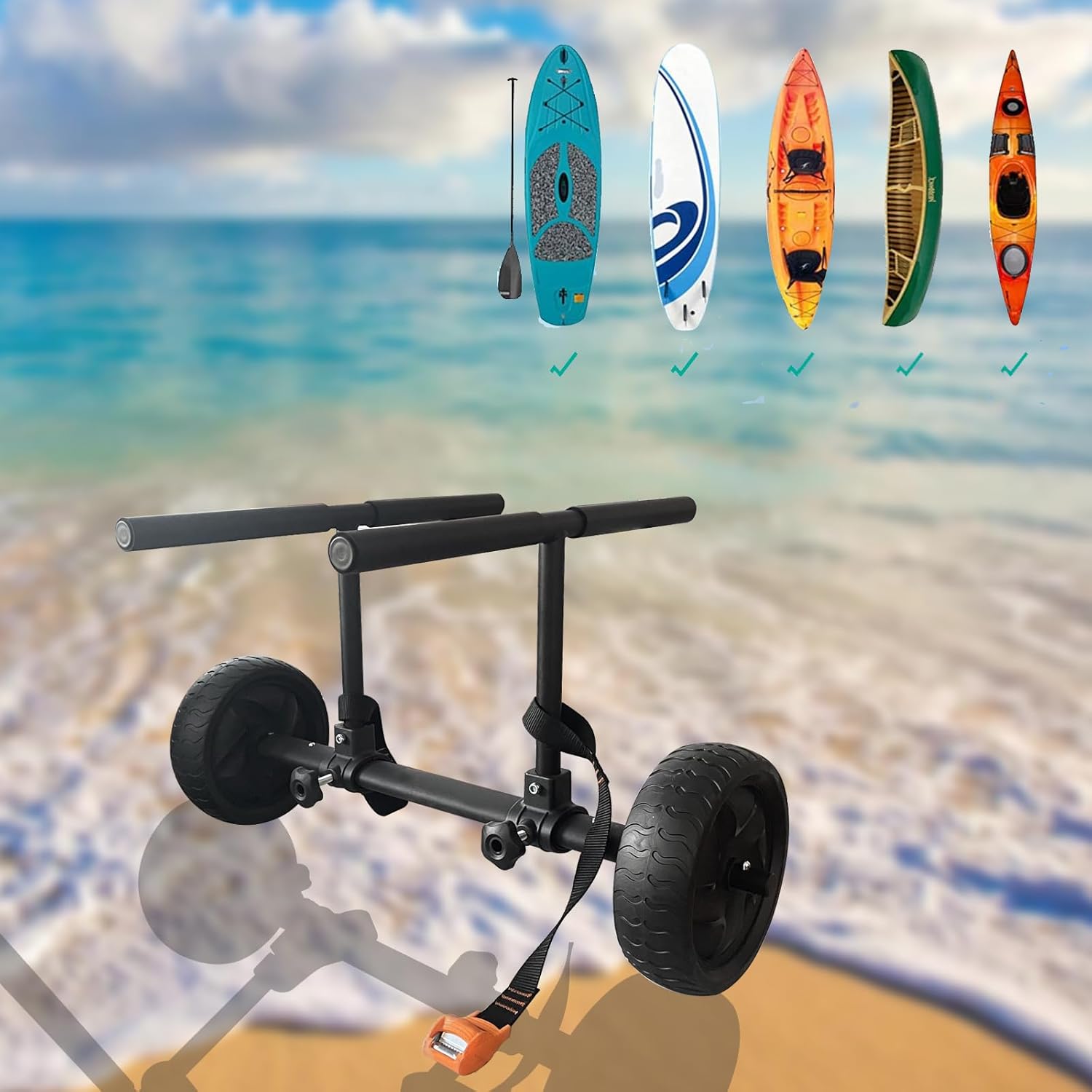 Carrito de kayak Carro Kayak Carrito Carro plegable para Carring Kayaks Canoas Boat Trolley Plata+Negro+Naranja