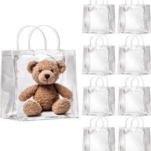 OfficeCastle Paquete de 10 bolsas de regalo medianas transparentes, 8 x 3.1 x 8 pulgadas, bolsas transparentes con asas, bolsas de compras OfficeCastle Paquete de 10 bolsas de regalo medianas transparentes, 8 x 3.1 x 8 pulgadas, bolsas transparentes con asas, bolsas de compras