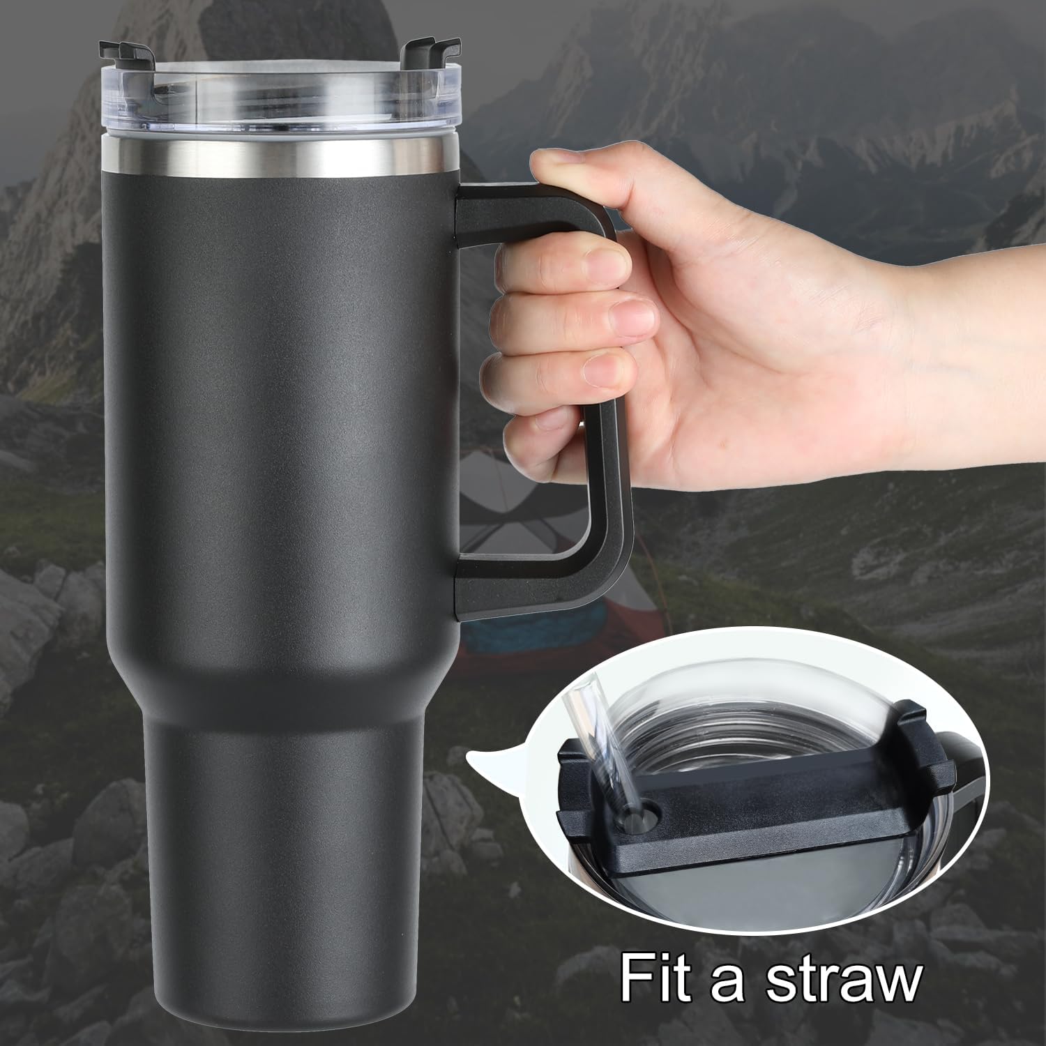 Vaso de 30 onzas de acero inoxidable de doble pared con aislamiento al vacío con tapa transparente y pajilla, taza de café para agua, hogar,