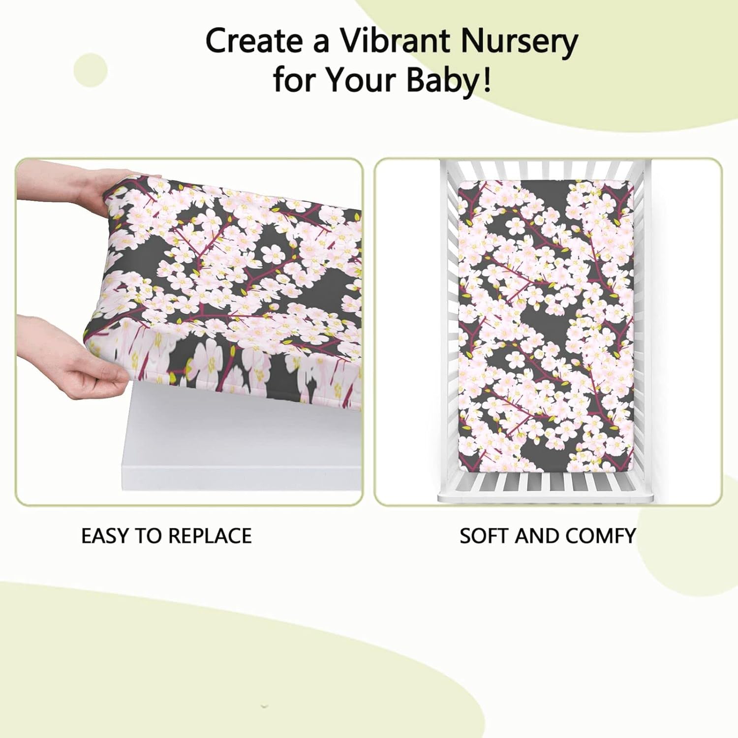 Sábana bajera ajustable para cuna con temática de flor de cerezo, material ultrasuave, ideal para habitación de niños o niñas o guardería, gris rosa