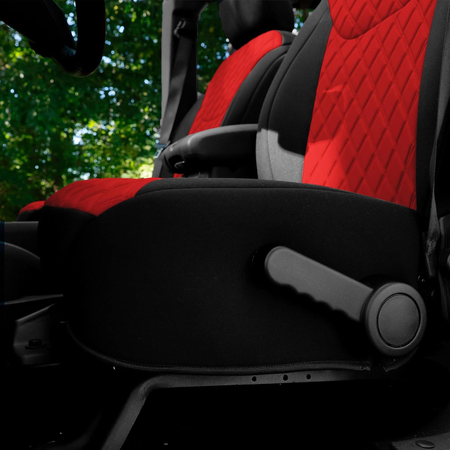 TLH Fundas de asiento de ajuste personalizado para Jeep Wrangler JK 4DR 2007-2018, fundas de asiento de automóvil de neopreno rojo, juego de fundas
