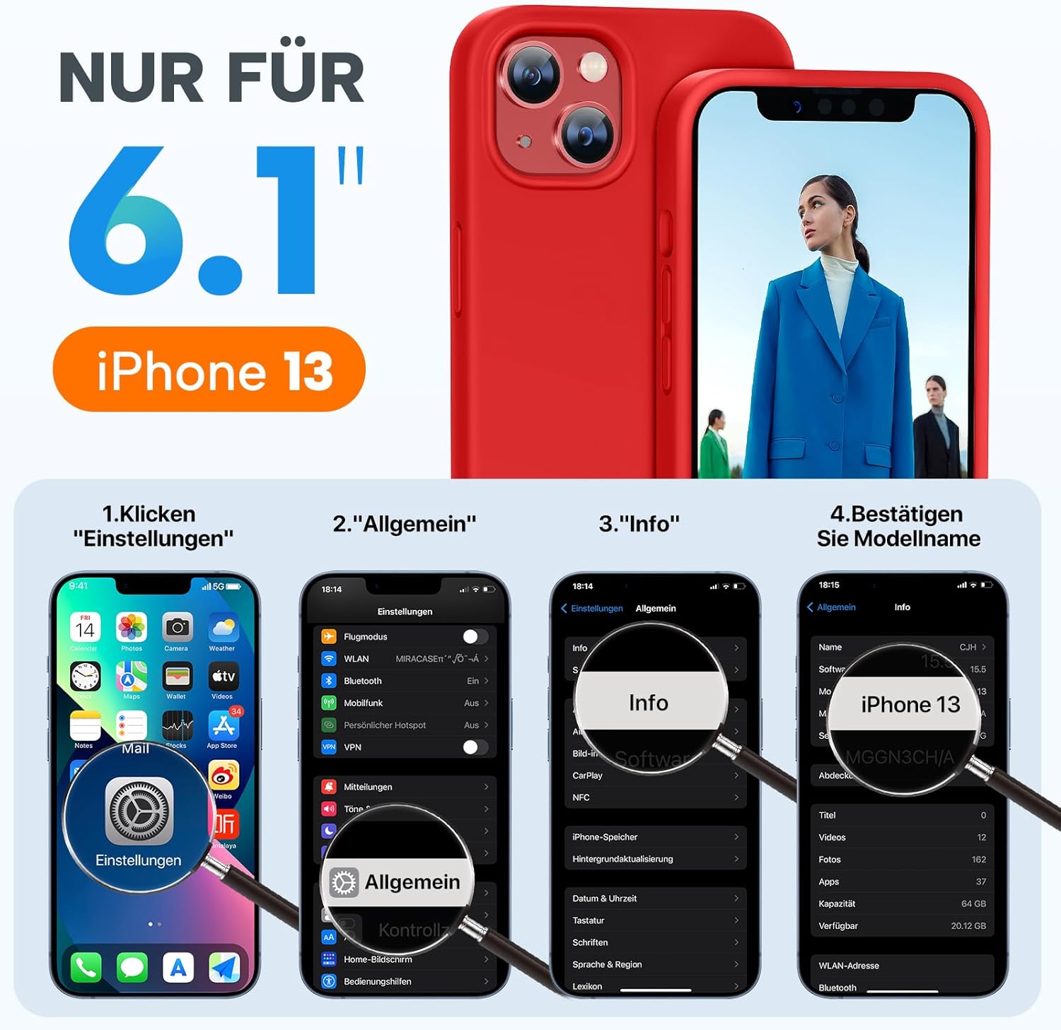 Miracase Funda diseñada para iPhone 13, con protector de pantalla de vidrio templado, forro de microfibra suave antiarañazos, funda de goma de