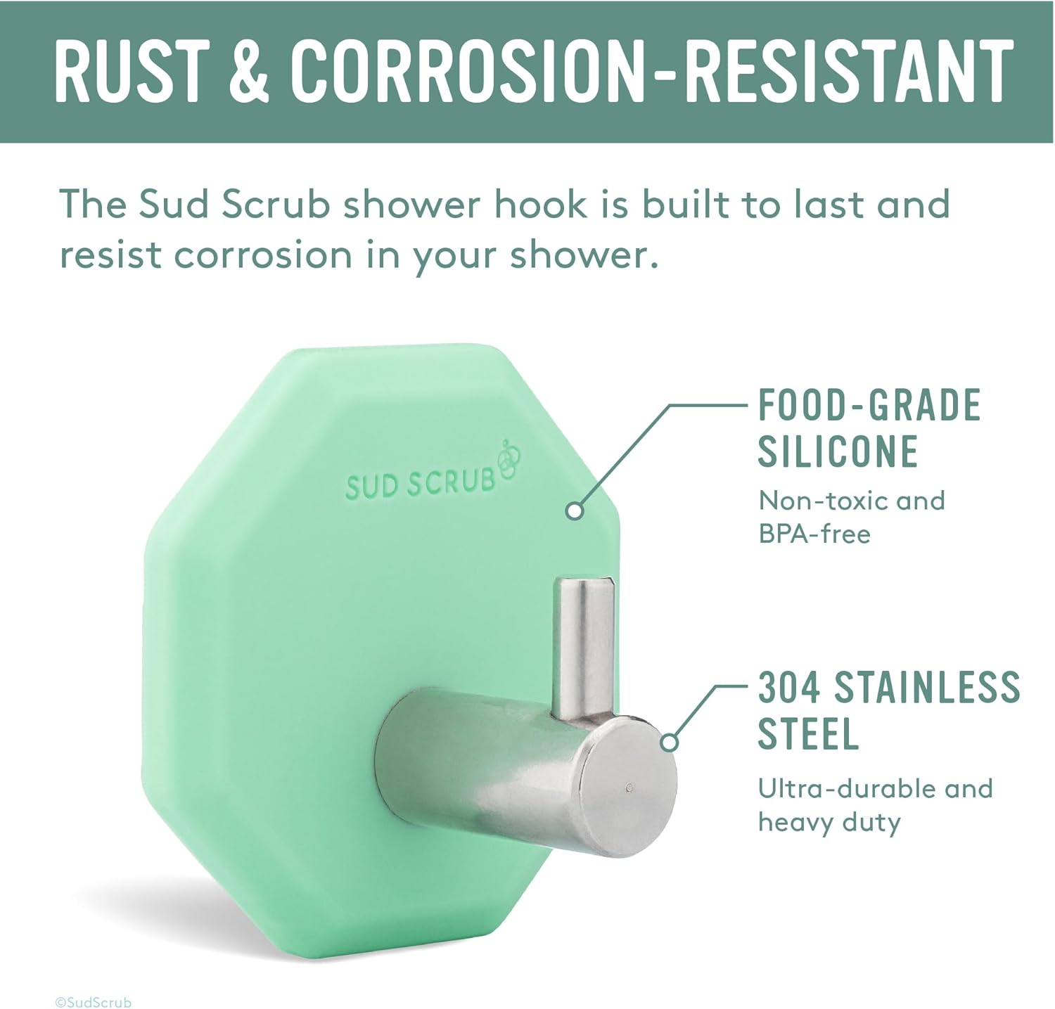 Sud Scrub Gancho de ducha antimicrobiano, ganchos autoadhesivos para pared de ducha, ganchos de pared extraíbles resistentes, ganchos para colgar,
