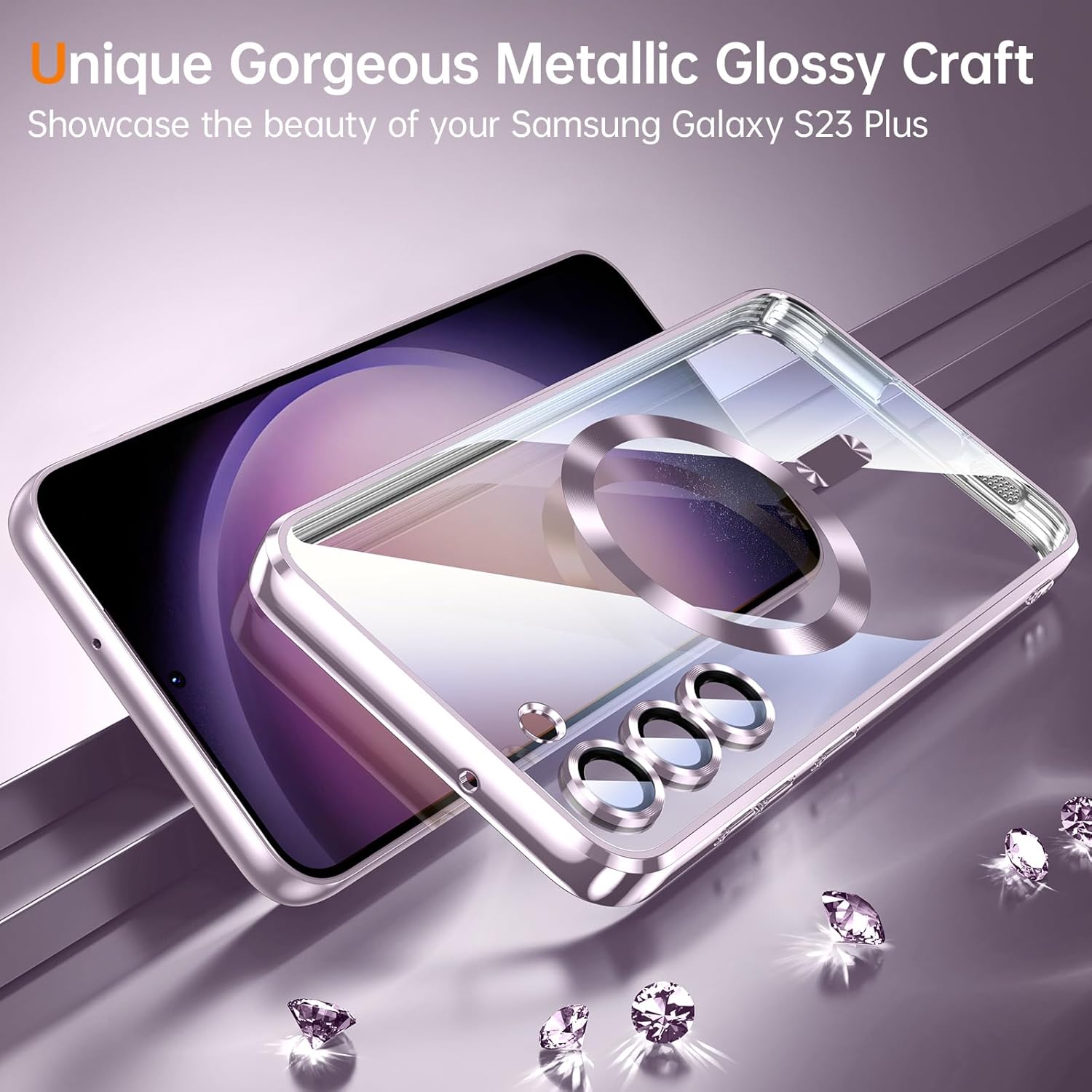 Funda para Samsung Galaxy S23 Plus, protección completa de la cámara, compatible con MagSafe, magnética, metálica, brillante, delgada, transparente,