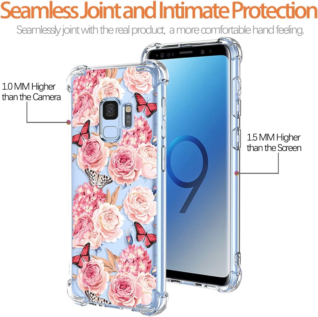 KOARWVC Funda para Galaxy S9, Samsung S9 SM-G960U, transparente, con diseño de TPU suave, absorción de golpes, diseño floral, delgada, funda