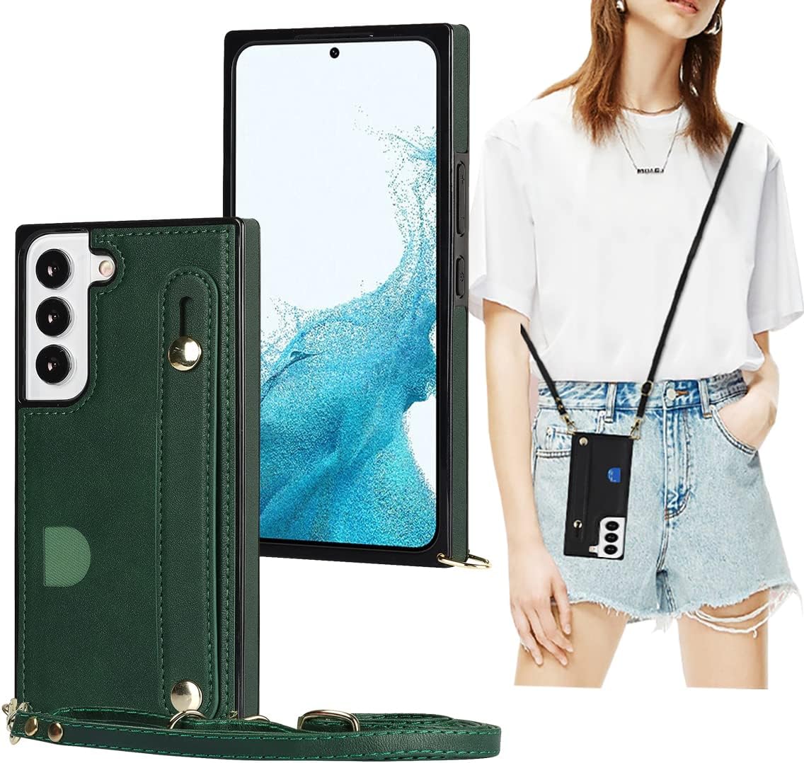 CCSmall Funda para Samsung Galaxy S22+ Plus (no S22) con soporte para ranura para tarjetas, correa de hombro ajustable extraíble con cordón cruzado