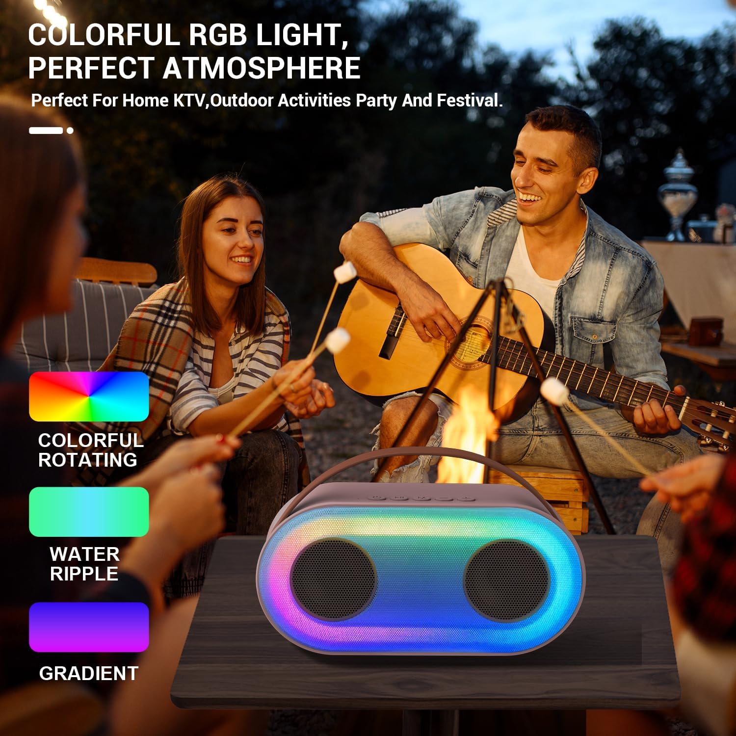 VeGue Mini máquina de karaoke con 2 micrófonos inalámbricos, altavoz Bluetooth portátil con sonido estéreo bajo con luces LED para niñas y niños de