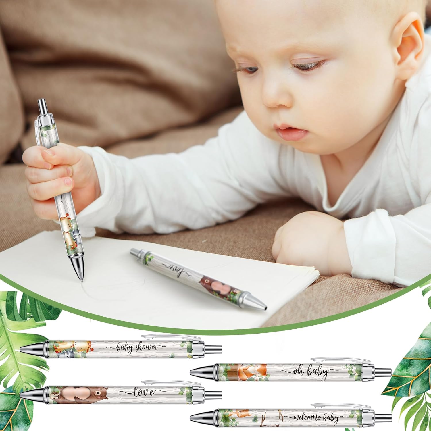 48 bolígrafos retráctiles para baby shower, bolígrafos retráctiles a granel, bolígrafos de tinta negra con punta de lápiz capacitivo, regalos para