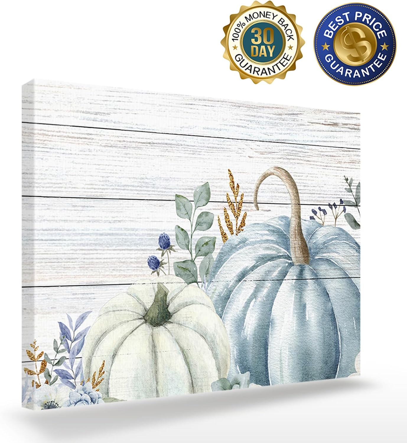 Arte de pared de calabaza azul y blanca para sala de estardormitorio, lienzo para decoración de baño, cocina, oficina, pintura al óleo enmarcada de