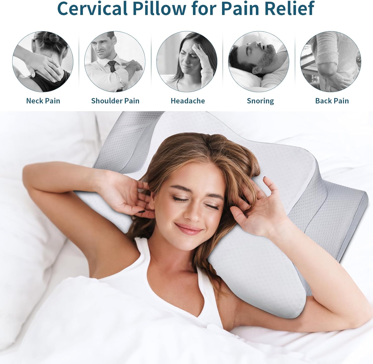 Almohada cervical de espuma viscoelástica para aliviar el dolor de dormir, almohada ergonómica para dolor de hombro, almohada ortopédica de contorno