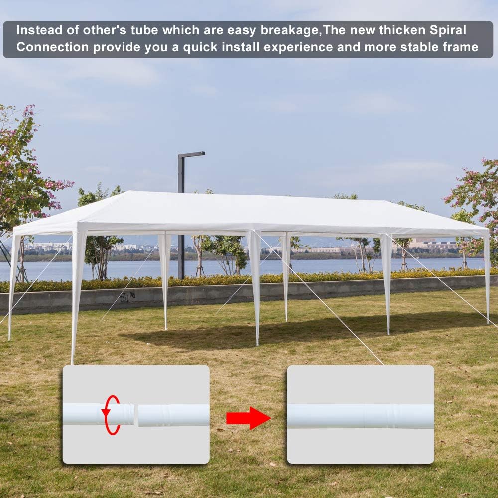 Gazebo para exteriores, 10 x 30 pies, color blanco, impermeable, con paredes laterales extraíbles y ventanas, tienda de campaña resistente para