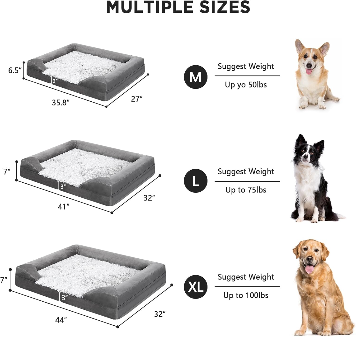 Gimars Cama ortopédica gruesa de espuma de huevo ultra suave para perros grandes, impermeables, de alto apoyo, con fácil limpieza, extraíble,