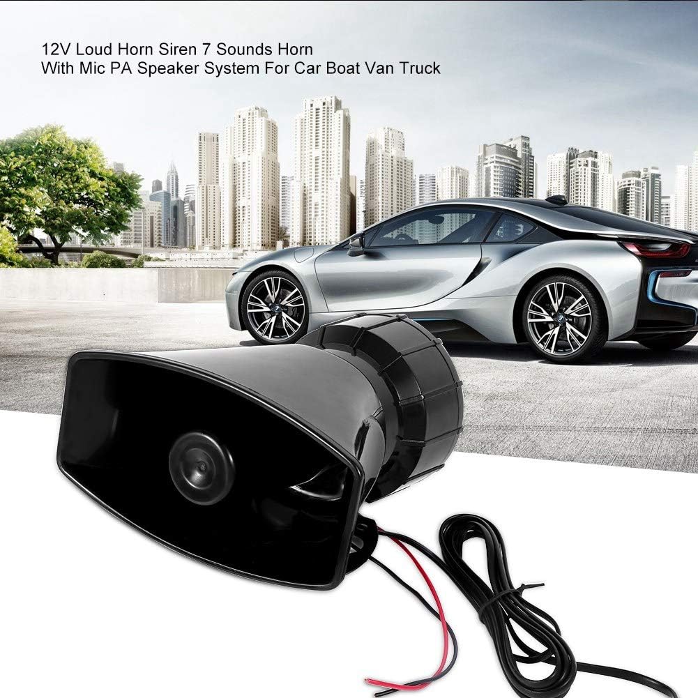 Sirena de cuerno fuerte, sirena de cuerno fuerte de 12 V, 7 sonidos cuerno con micrófono sistema de altavoces PA para coche, barco, furgoneta, camión
