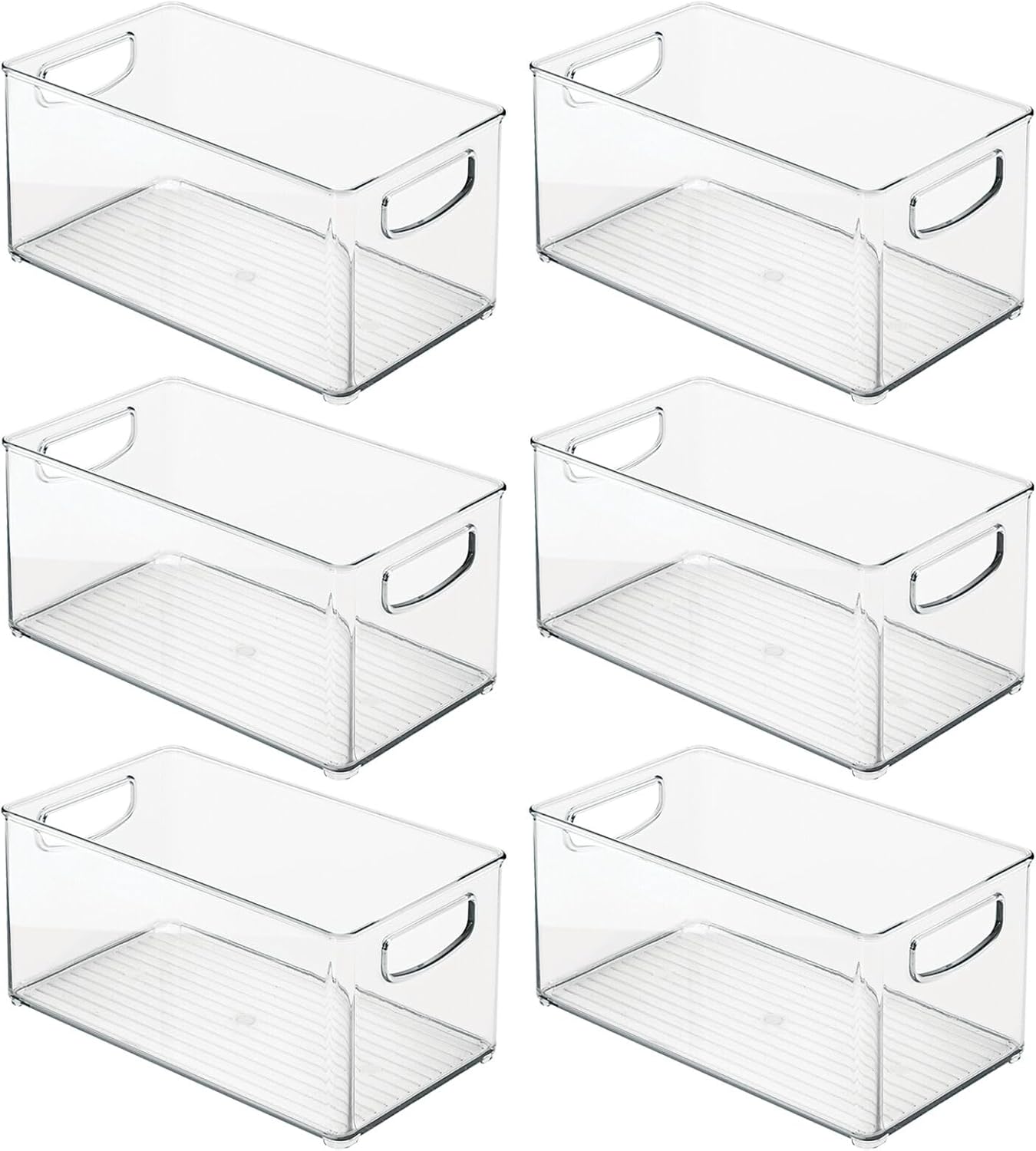 mDesign Organizador de cocina de plástico, contenedor de almacenamiento con asas para despensa, armario, armario, neveracongelador, estantes,