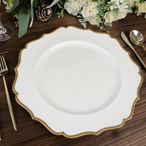Efavormart – Paquete de 6 platos de plástico con borde festoneado redondo de 13 pulgadas, color blanco y dorado, decoración de vajilla de mesa Efavormart – Paquete de 6 platos de plástico con borde festoneado redondo de 13 pulgadas, color blanco y dorado, decoración de vajilla de mesa